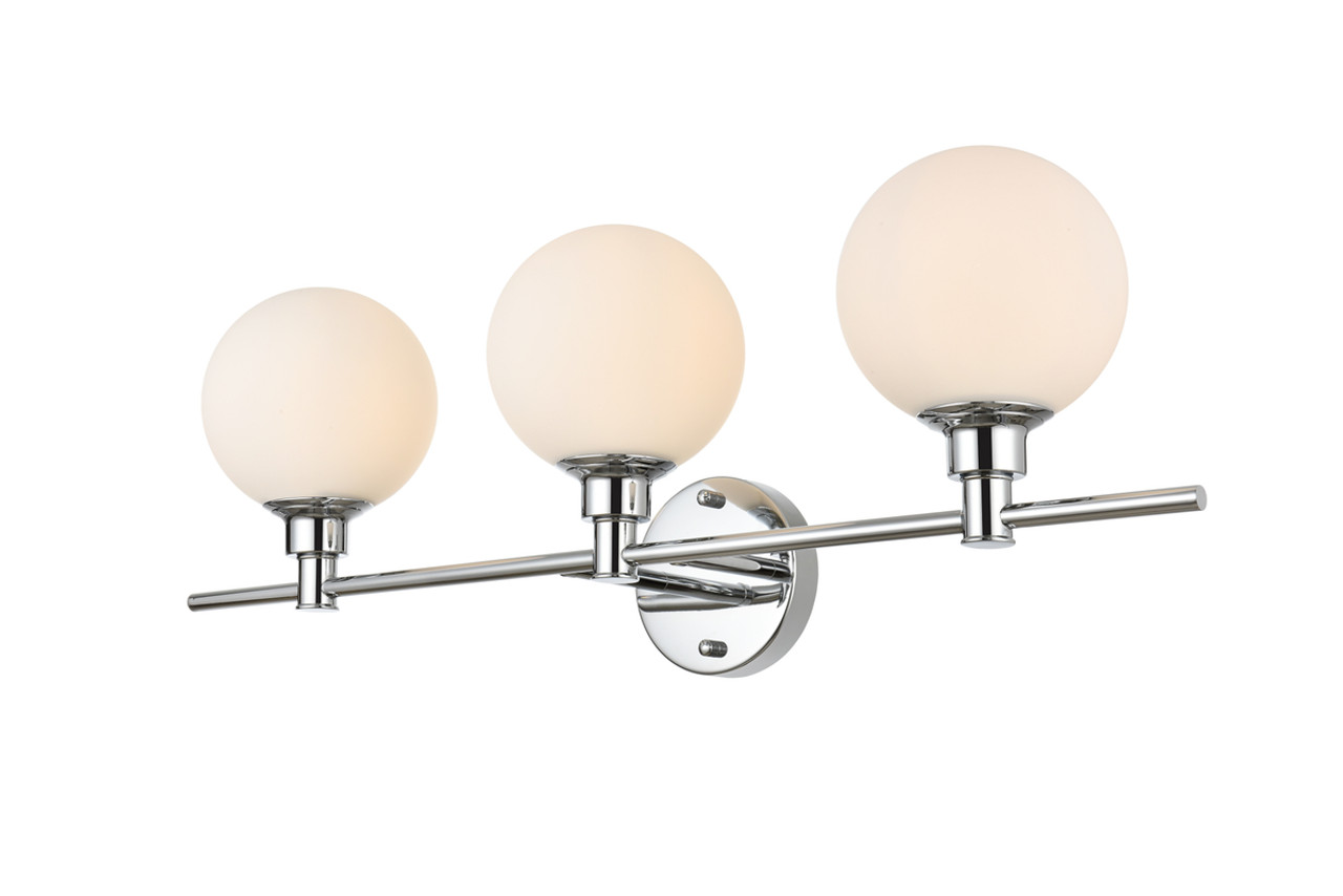 Living District LD7317W28CH Cordelia 3 light Chrome and frosted white Bath Sconce