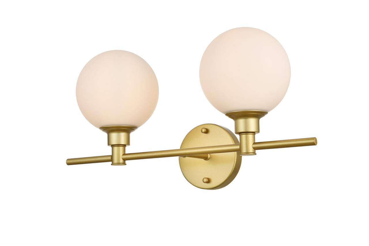 Living District LD7317W19BRA Cordelia 2 light Brass and frosted white Bath Sconce