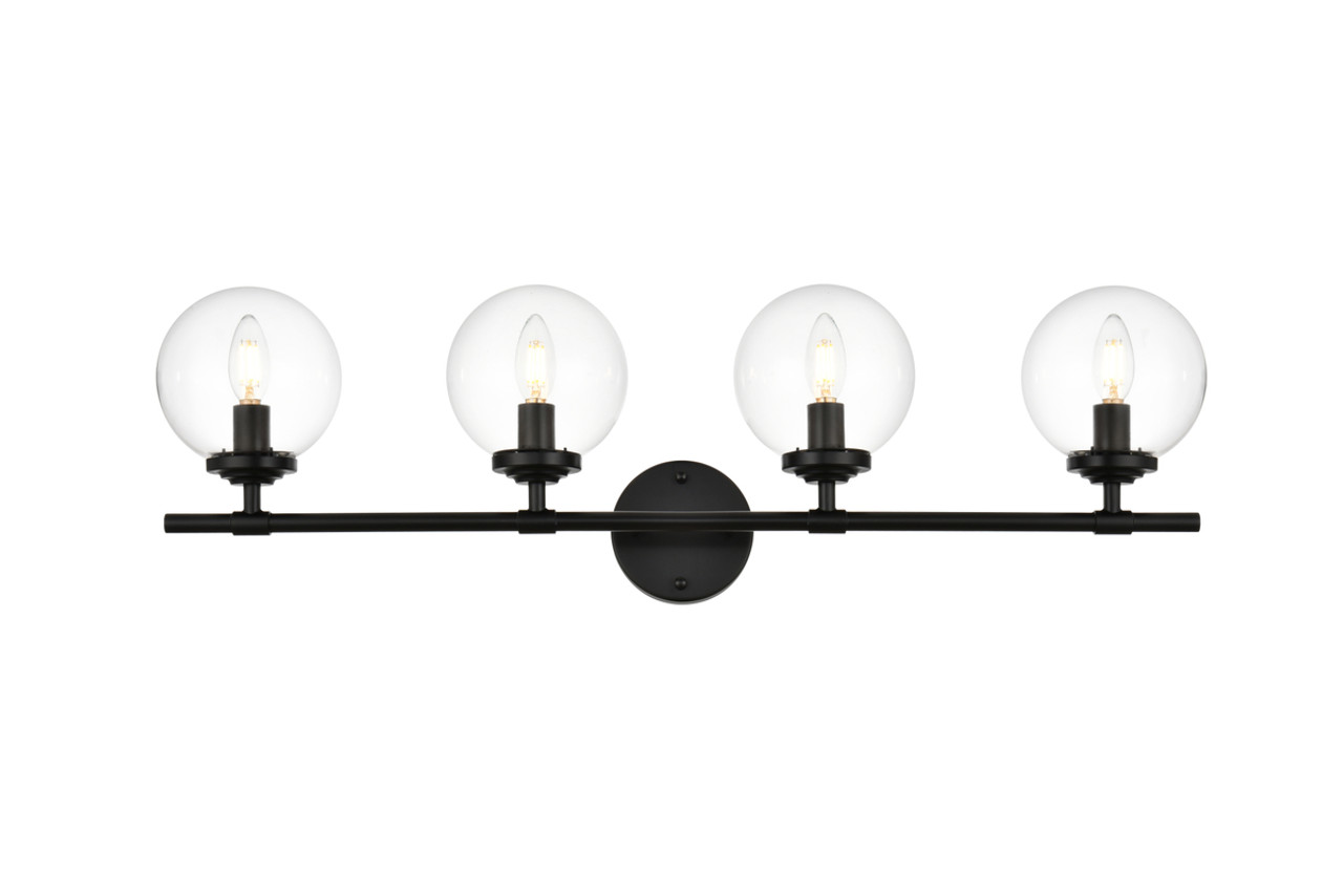 Living District LD7302W33BLK Ingrid 4 light Black and Clear Bath Sconce