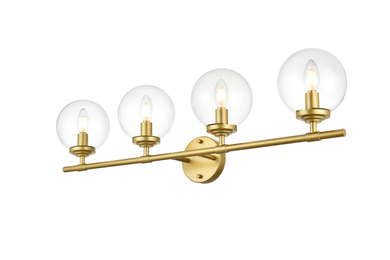 Living District LD7302W33BRA Ingrid 4 light Brass and Clear Bath Sconce
