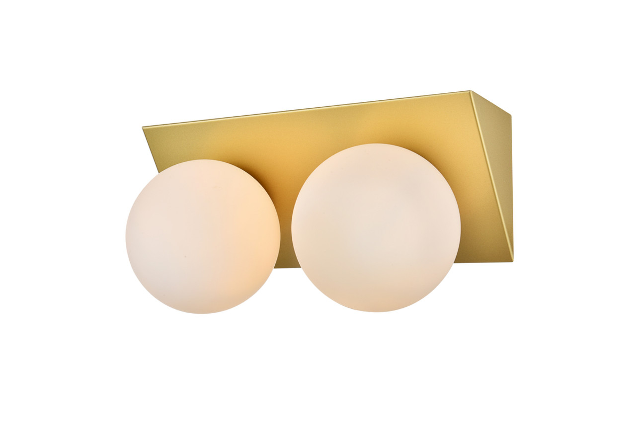 Living District LD7304W14BRA Jillian 2 light Brass and frosted white Bath Sconce