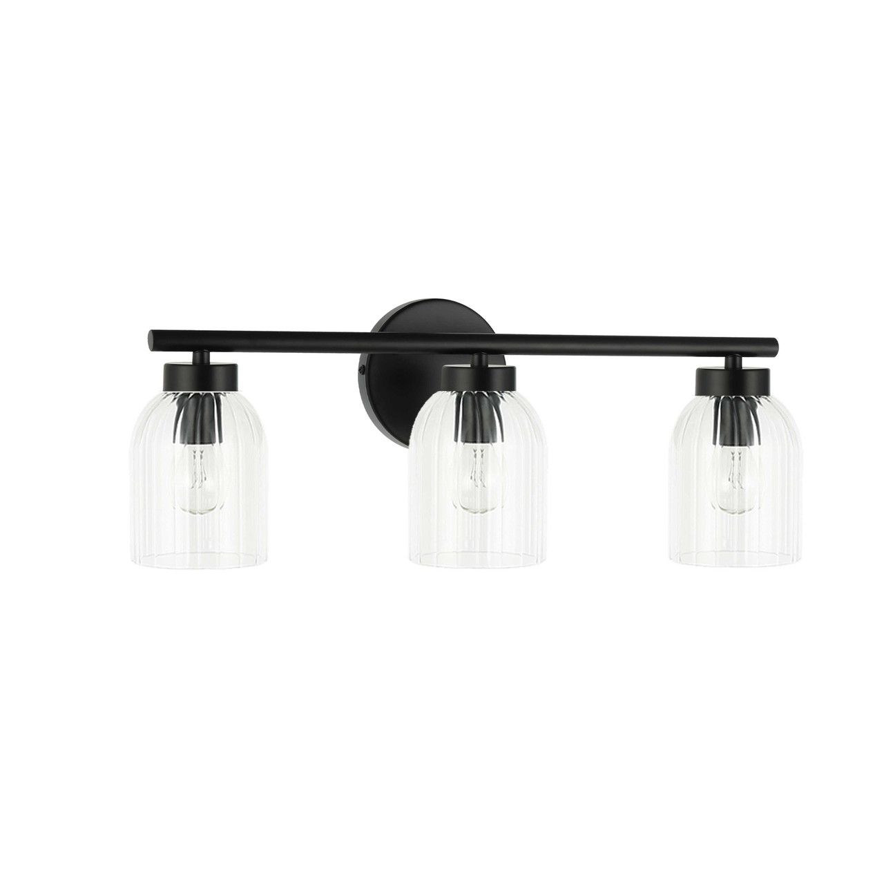 DAINOLITE VIE-213W-MB 3 Light Incandescent Vienna Vanity Matte Black w/ Clear Ribbed Glass