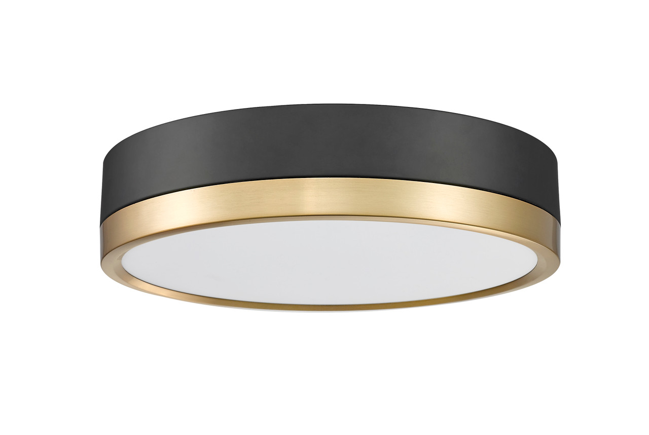 Z-LITE 1006F12-MB-MGLD-LED 1 Light Flush Mount, Matte Black + Modern Gold