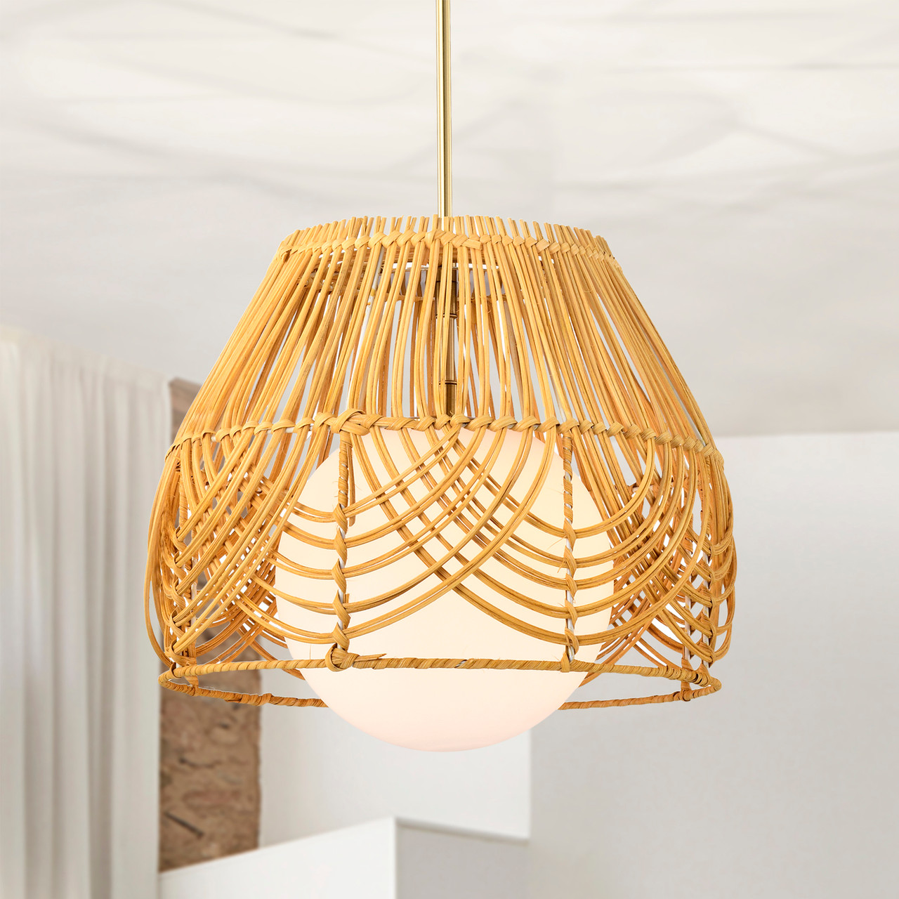 WAREHOUSE OF TIFFANY'S MD55/1B Lotta 13 in. 1-Light Indoor Brass and Woven Rattan Finish Pendant with Light Kit