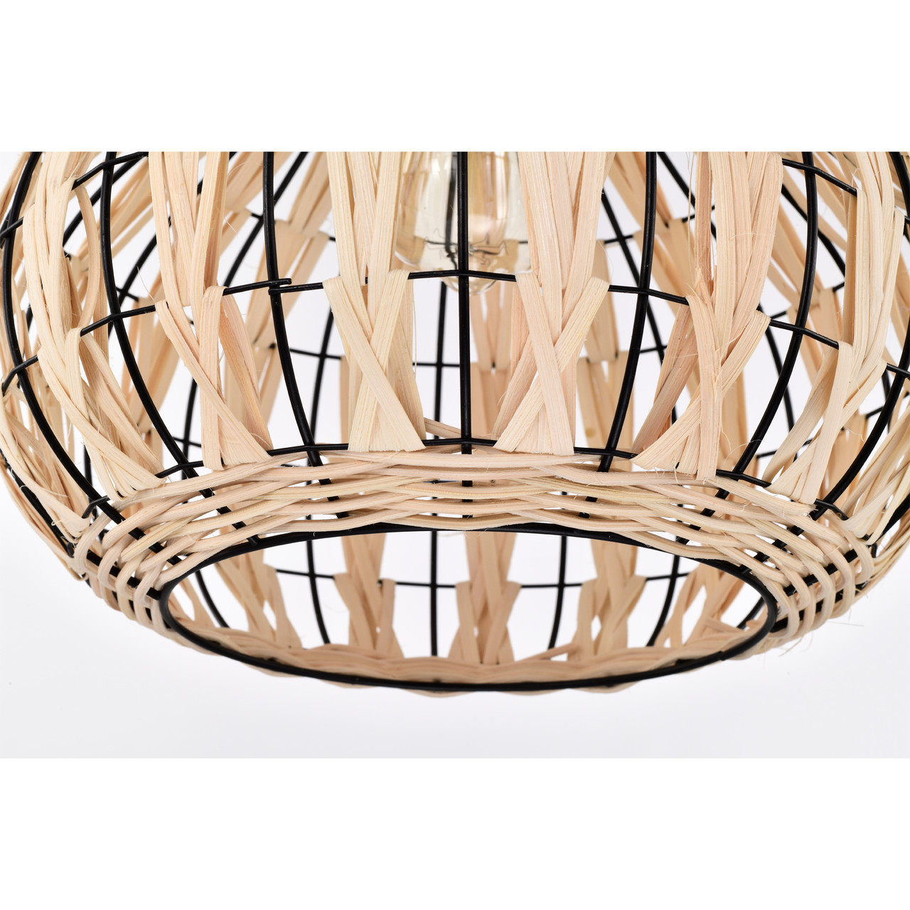 WAREHOUSE OF TIFFANY'S MD57/1 Zilpah 12 in. 1-Light Indoor Matte Black and Woven Rattan Finish Pendant with Light Kit