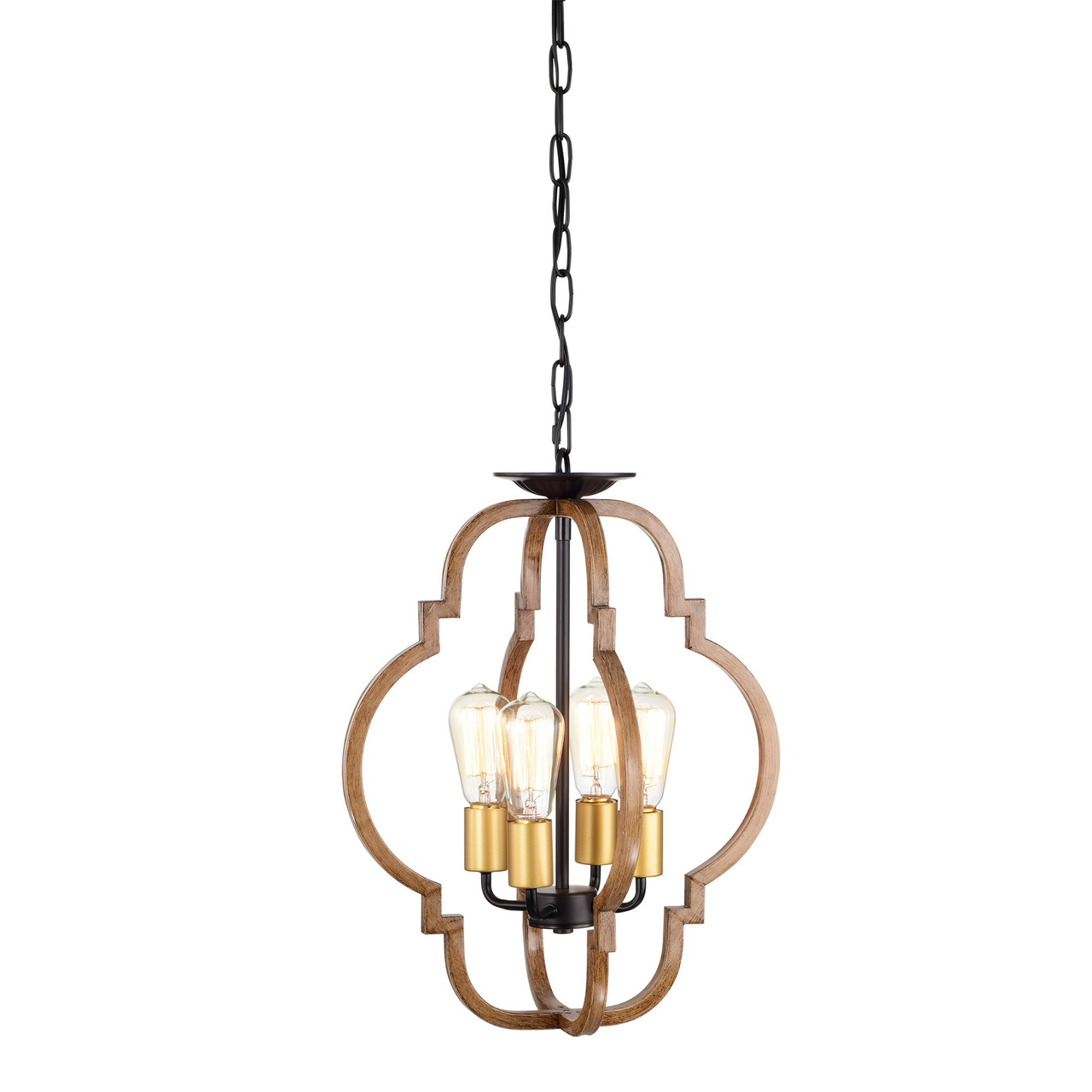 WAREHOUSE OF TIFFANY'S MD51/4 Ason 16 in. 4-Light Indoor Matte Black and Faux Wood Grain Finish Pendant with Light Kit