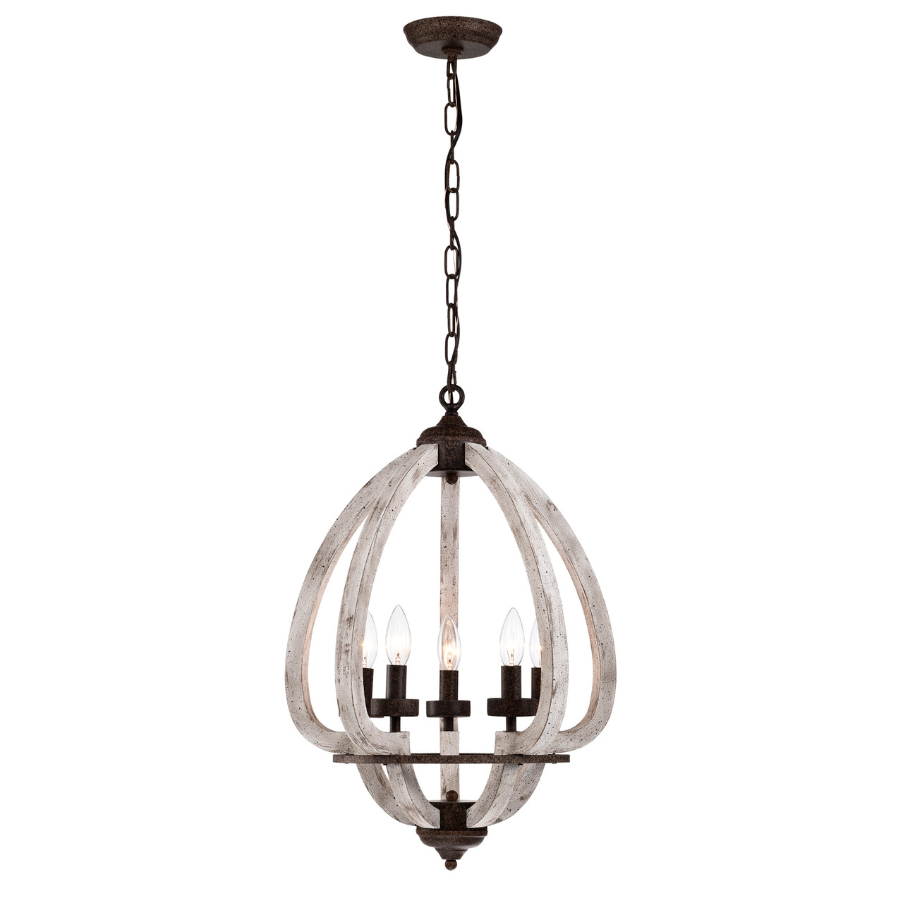 WAREHOUSE OF TIFFANY'S IMP862/5 Nelly 18 in. 5-Light Indoor Rustic Brown and Weathered White Finish Chandelier with Light Kit