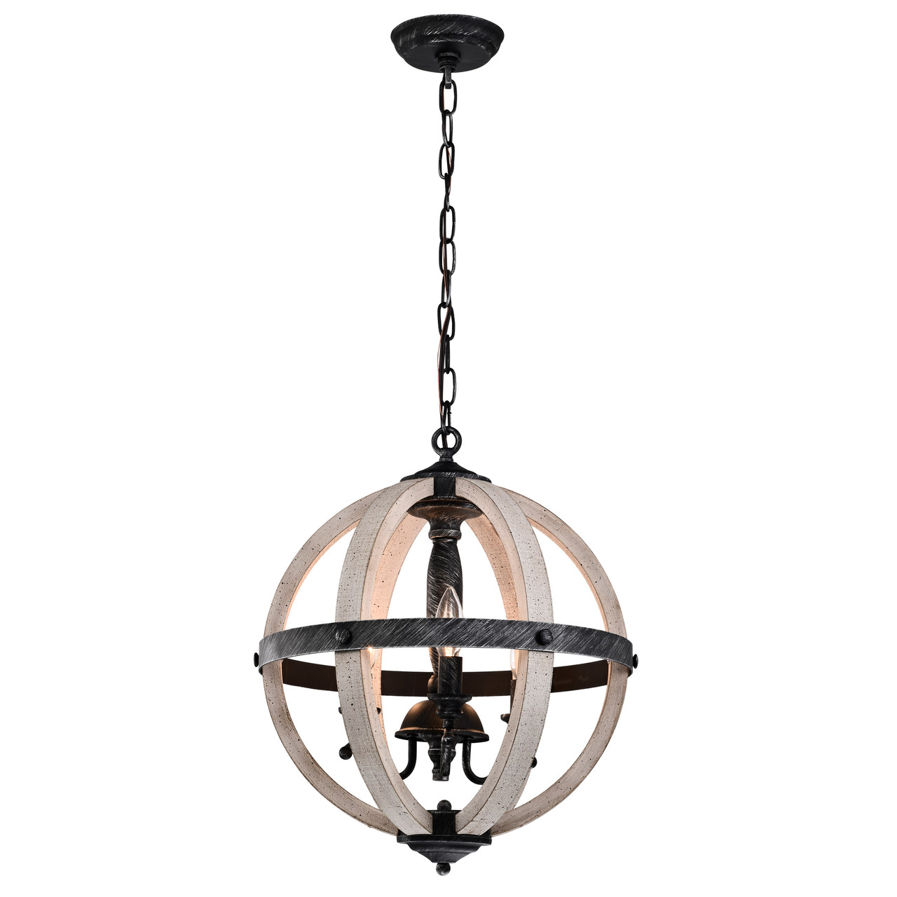 WAREHOUSE OF TIFFANY'S IMP863/3 Davi 16 in. 3-Light Indoor Weathered Black and Weathered White Finish Chandelier with Light Kit