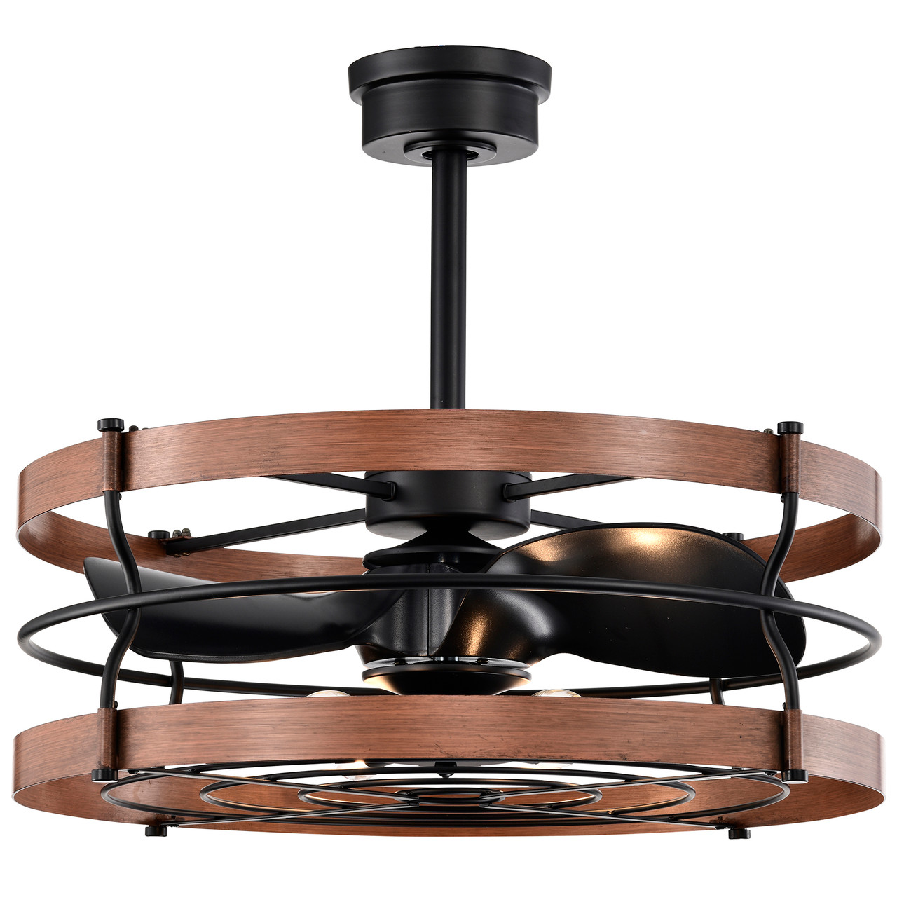 WAREHOUSE OF TIFFANY DY07Y07BW Isla 26 in. 6-Light Indoor Matte Black and Brown Faux Wood Grain Finish Ceiling Fan with Light Kit