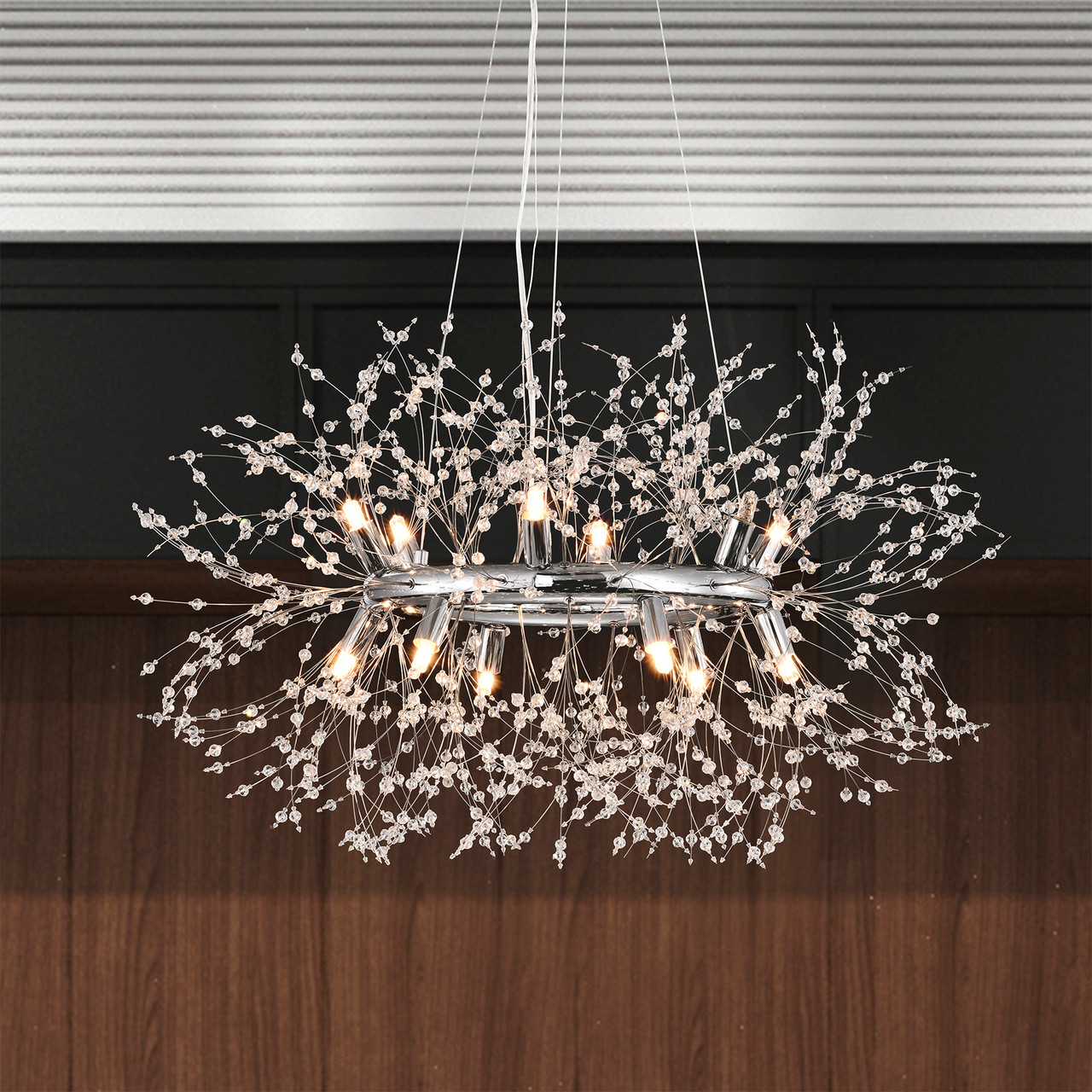 WAREHOUSE OF TIFFANY 3006/12 Xhosa 30 in. 12-Light Indoor Chrome Finish Chandelier with Light Kit