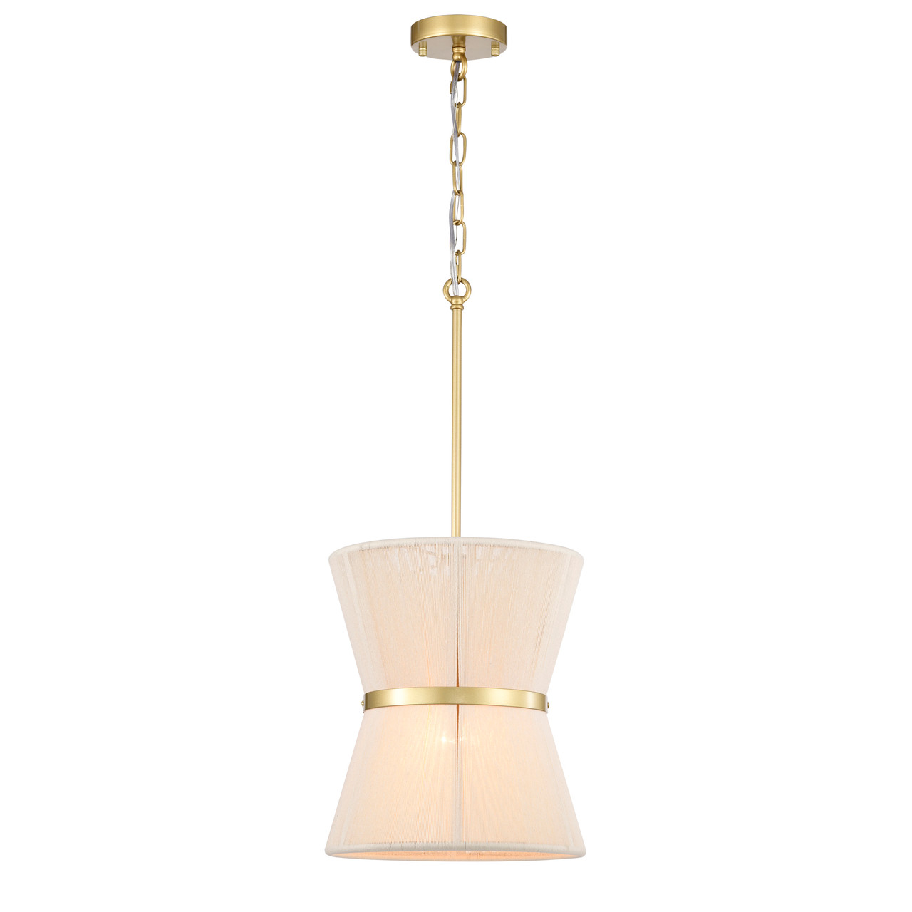 WAREHOUSE OF TIFFANY IMP1212A/1GC Alice 12 in. 1-Light Indoor Brass and Ivory Thread Finish Pendant Light with Light Kit