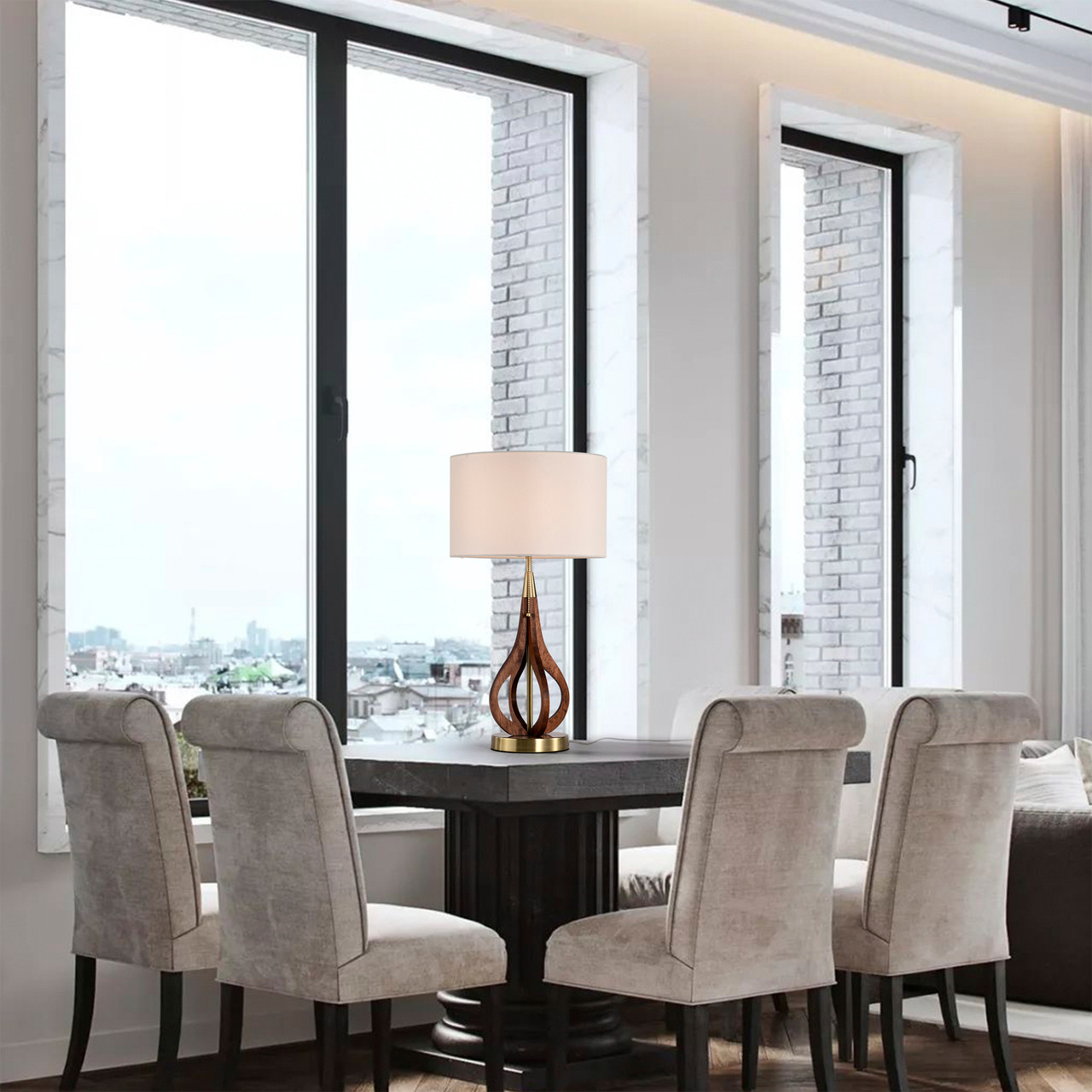 WAREHOUSE OF TIFFANY YD01-01SW Lovis 12 in. 1-Light Indoor Brass and Faux Wood Grain Finish Table Lamp with Light Kit