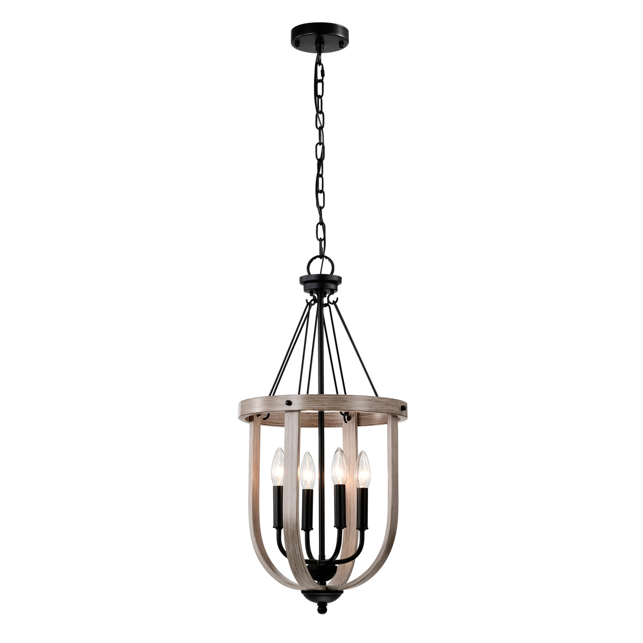 WAREHOUSE OF TIFFANY GD01-05MW Giano 14 in. 4-Light Indoor Matte Black and Faux Wood Grain Finish Chandelier with Light Kit