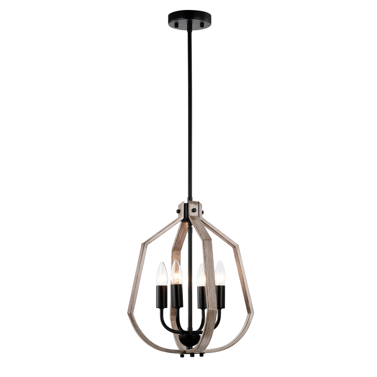 WAREHOUSE OF TIFFANY GD01-06MW Netu 14 in. 4-Light Indoor Matte Black and Faux Wood Grain Finish Chandelier with Light Kit