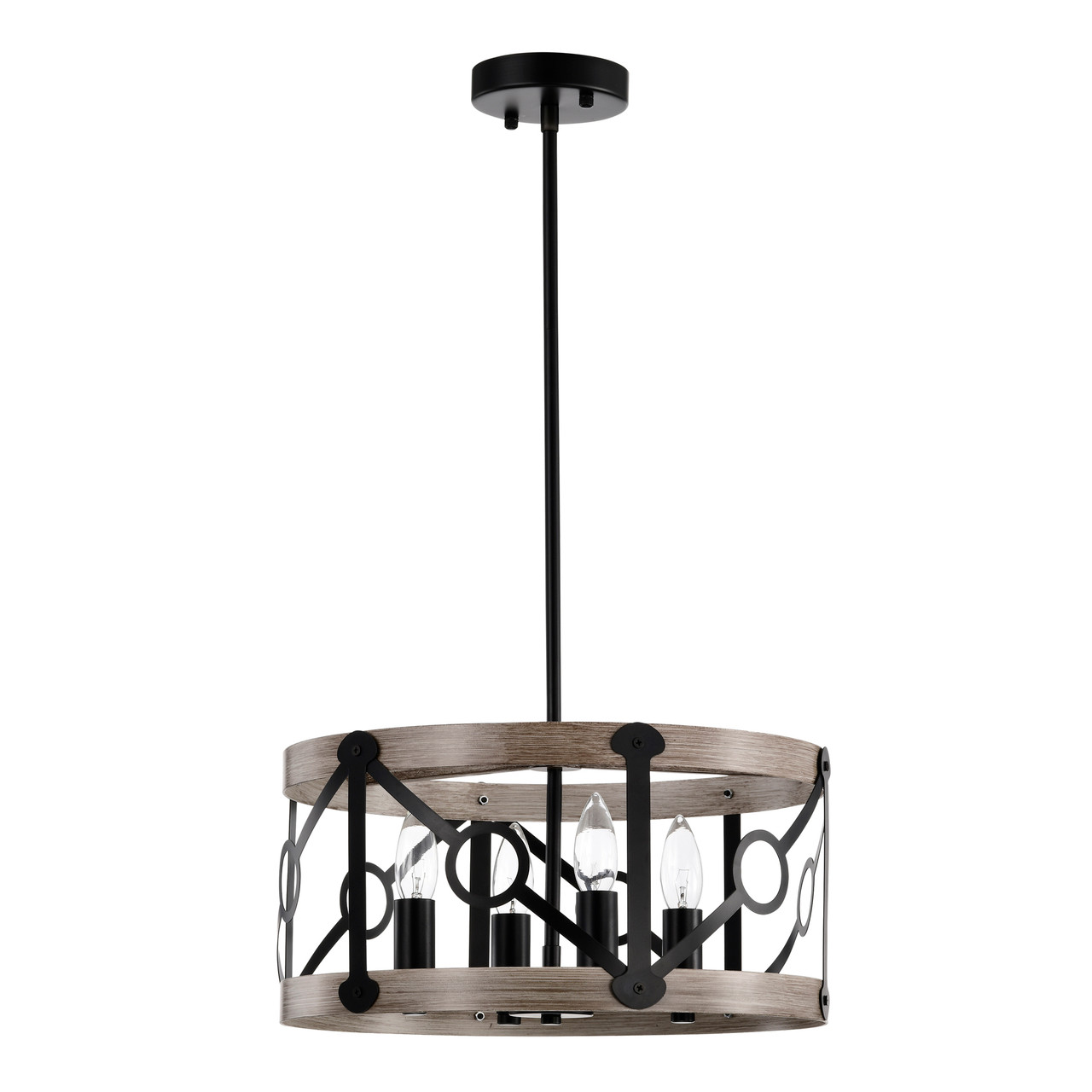 WAREHOUSE OF TIFFANY'S GD01-09MW Copas 16 in. 4-Light Indoor Matte Black and Faux Wood Grain Finish Chandelier with Light Kit