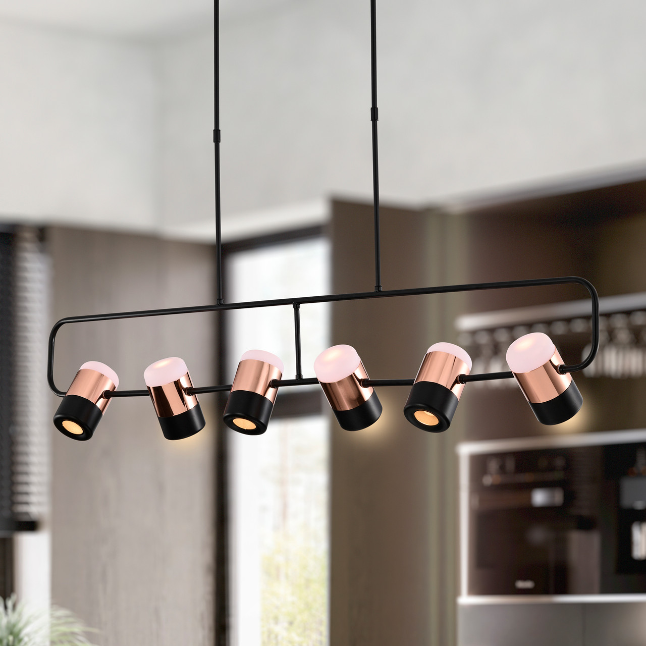 WAREHOUSE OF TIFFANY'S MD123/6MB Witny 47 in. 6-Light Indoor Matte Black and Rose Gold Finish Chandelier with Light Kit