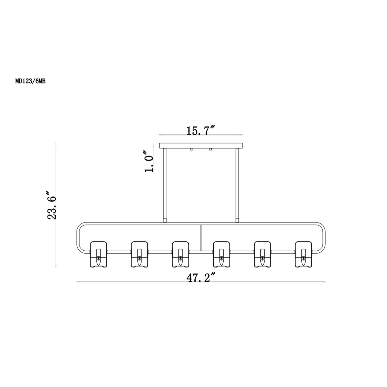 WAREHOUSE OF TIFFANY'S MD123/6MB Witny 47 in. 6-Light Indoor Matte Black and Rose Gold Finish Chandelier with Light Kit