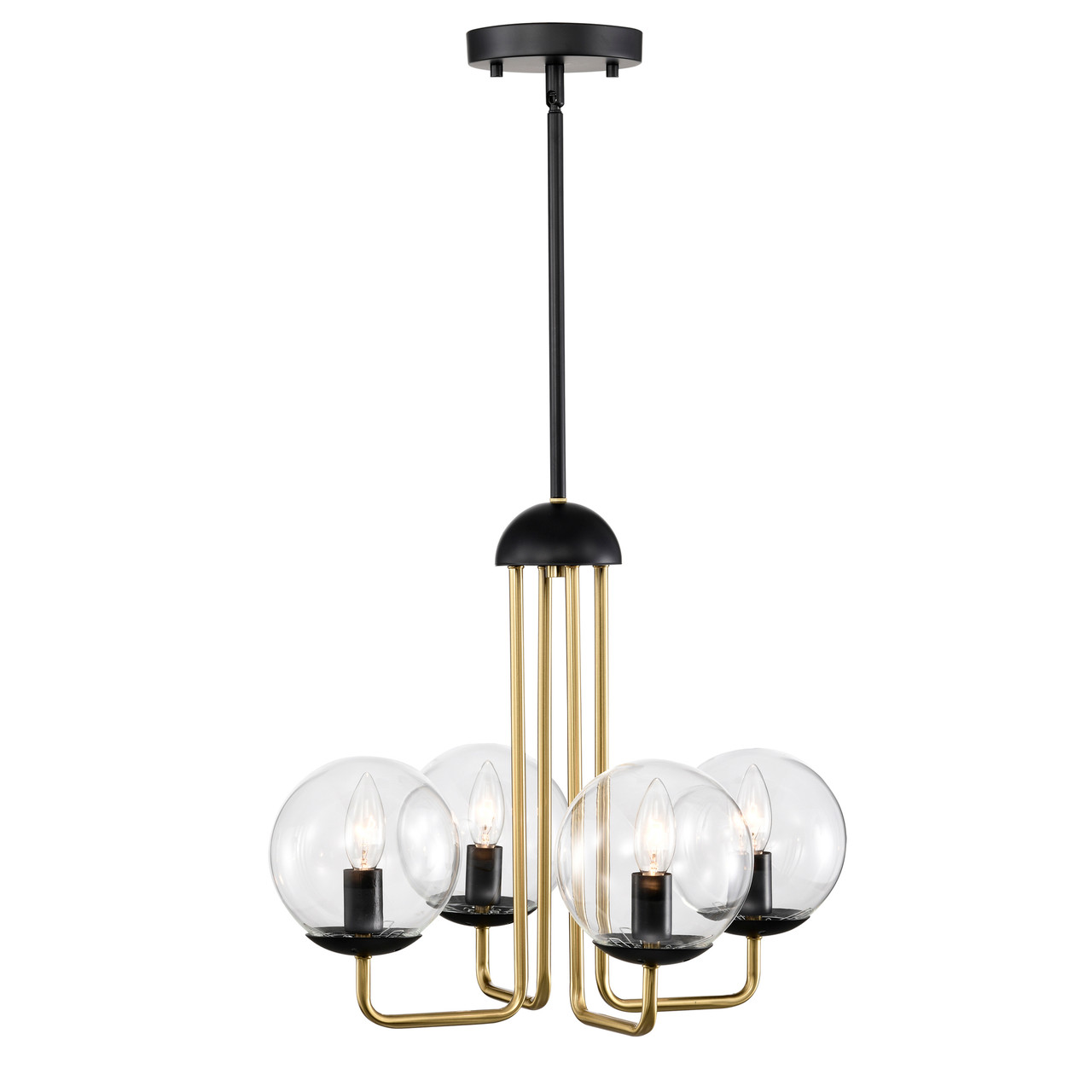 WAREHOUSE OF TIFFANY'S FD10045/4BK Leila 18.9 in. 4-Light Indoor Matte Black and Brass Finish Chandelier with Light Kit