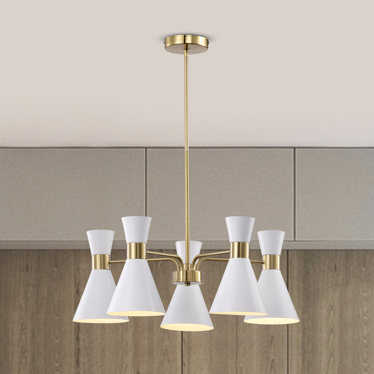 WAREHOUSE OF TIFFANY'S GD01-38WG Mariet 24.9 in. 5-Light Indoor Brass and Matte White Finish Chandelier with Light Kit