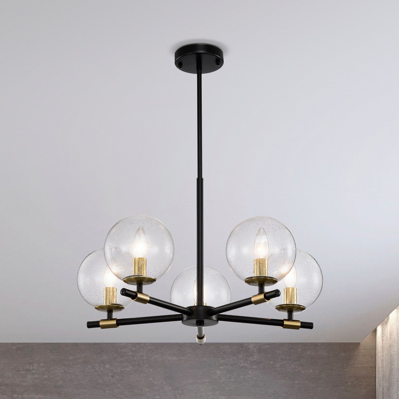 WAREHOUSE OF TIFFANY'S GD01-42BB Shauna 22 in. 5-Light Indoor Matte black and Brass Finish Chandelier with Light Kit