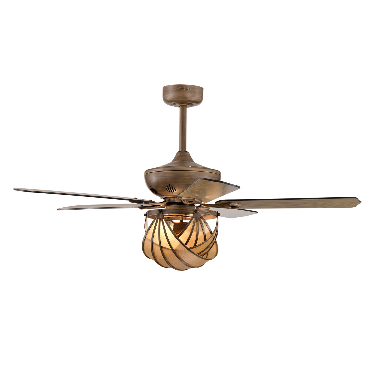 WAREHOUSE OF TIFFANY'S AW01W10BR Parchman 52 in. 2-Light Indoor Faux Wood Grain Finish Ceiling Fan with Light Kit