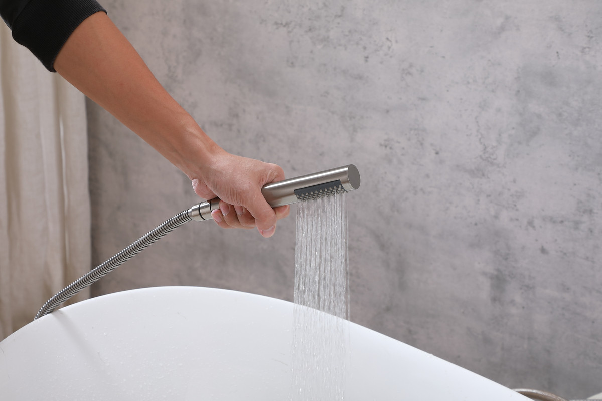 ELEGANT KITCHEN AND BATH FAT-8001BNK Steven Floor Mounted Roman Tub Faucet with Handshower in Brushed Nickel