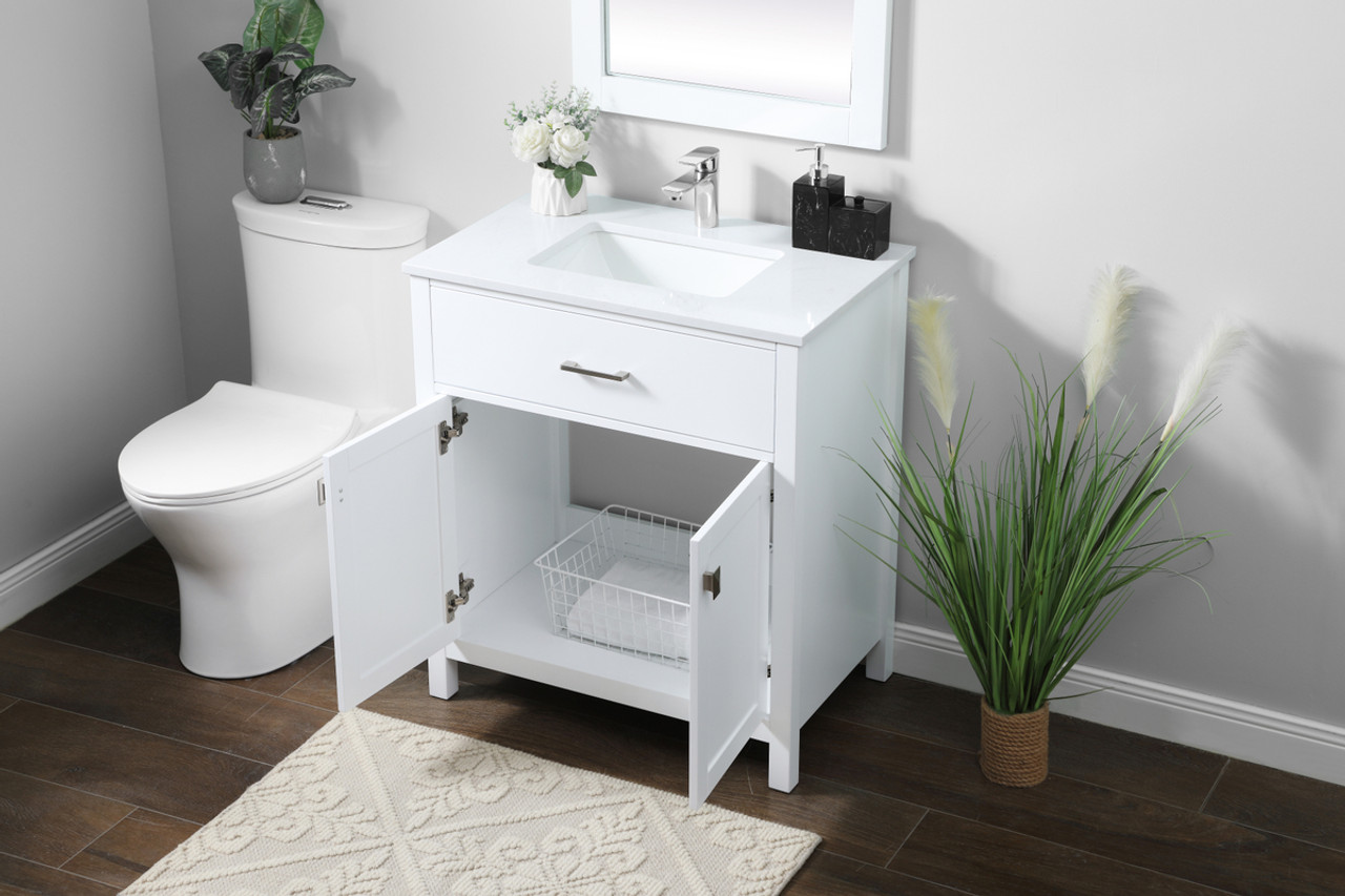 ELEGANT KITCHEN AND BATH VF28830WH 30 Inch SIngle Bathroom Vanity In White ELEGANT KITCHEN AND BATH VF28830WH 30 Inch SIngle Bathroom Vanity In White