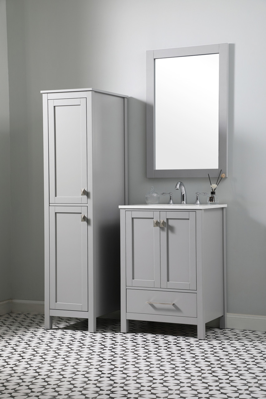 ELEGANT KITCHEN AND BATH SC011665GR 16 Inch Wide Bathroom Linen Storage Freestanding Cabinet In Grey ELEGANT KITCHEN AND BATH SC011665GR 16 Inch Wide Bathroom Linen Storage Freestanding Cabinet In Grey