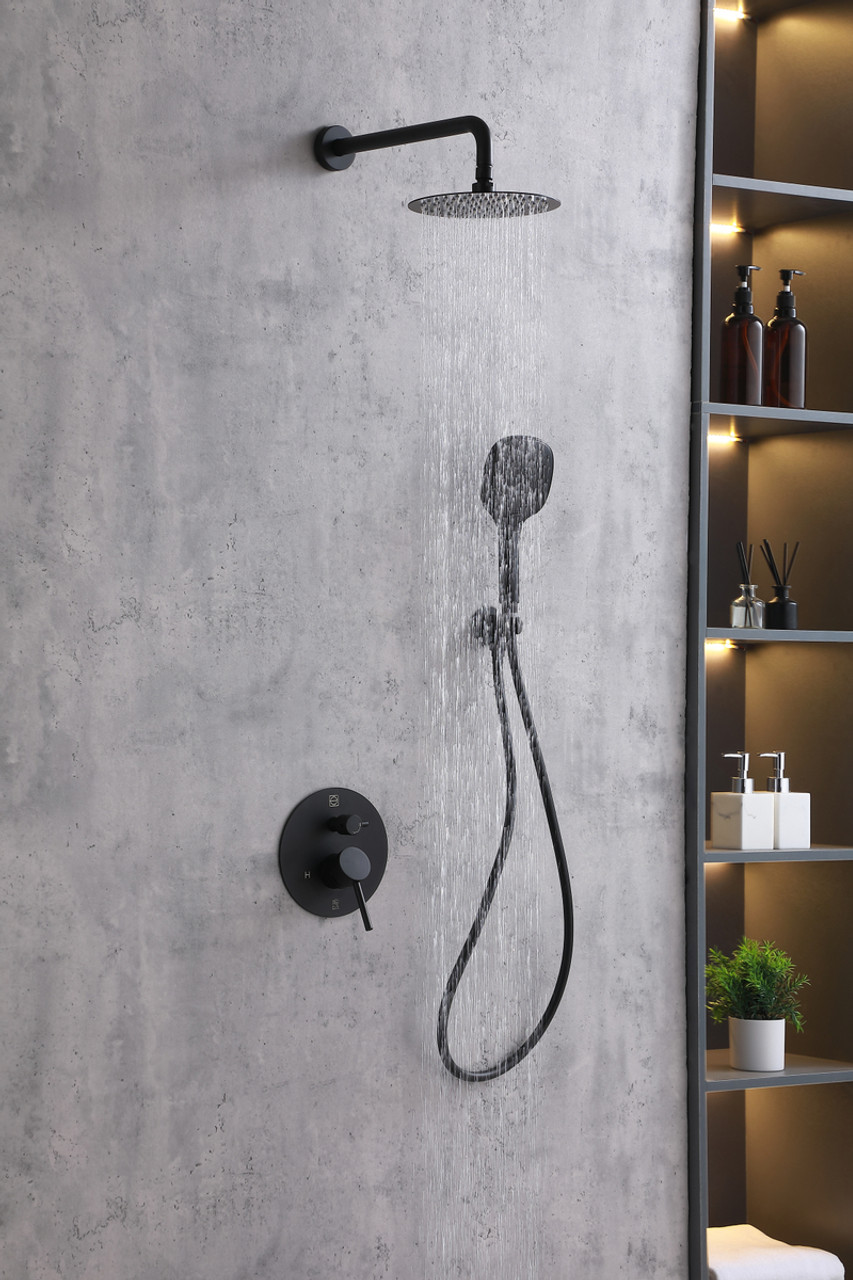 ELEGANT KITCHEN AND BATH FAS-9001MBK George Complete Shower Faucet System with Rough-in Valve in Matte Black