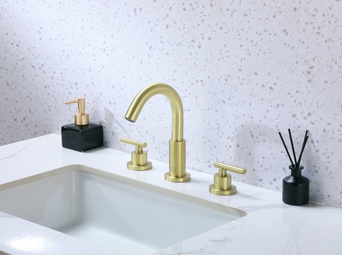 ELEGANT KITCHEN AND BATH FAV-1009BGD Leah 8 inch Widespread Double Handle Bathroom Faucet in Brushed Gold