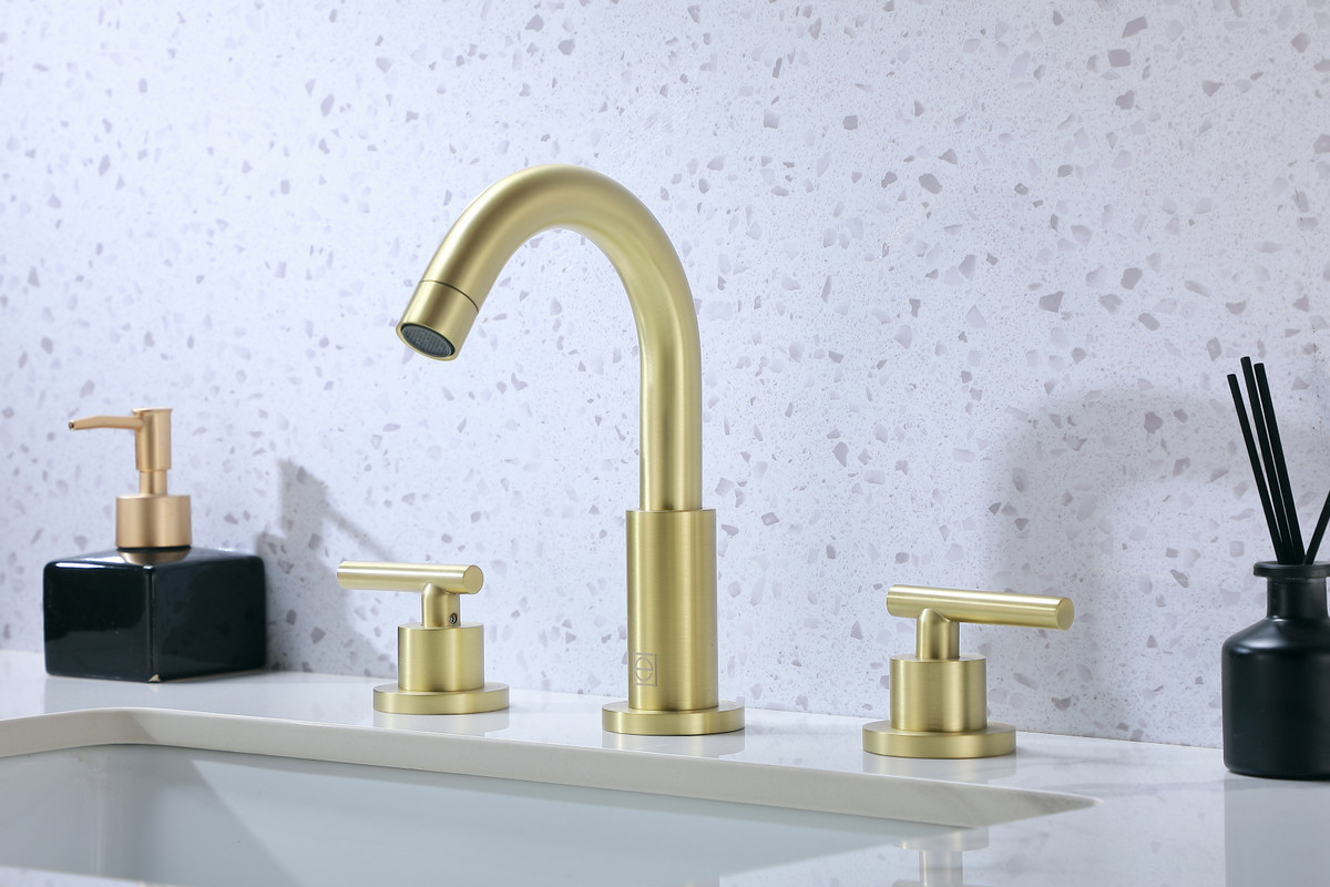 ELEGANT KITCHEN AND BATH FAV-1009BGD Leah 8 inch Widespread Double Handle Bathroom Faucet in Brushed Gold