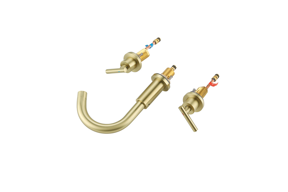 ELEGANT KITCHEN AND BATH FAV-1009BGD Leah 8 inch Widespread Double Handle Bathroom Faucet in Brushed Gold