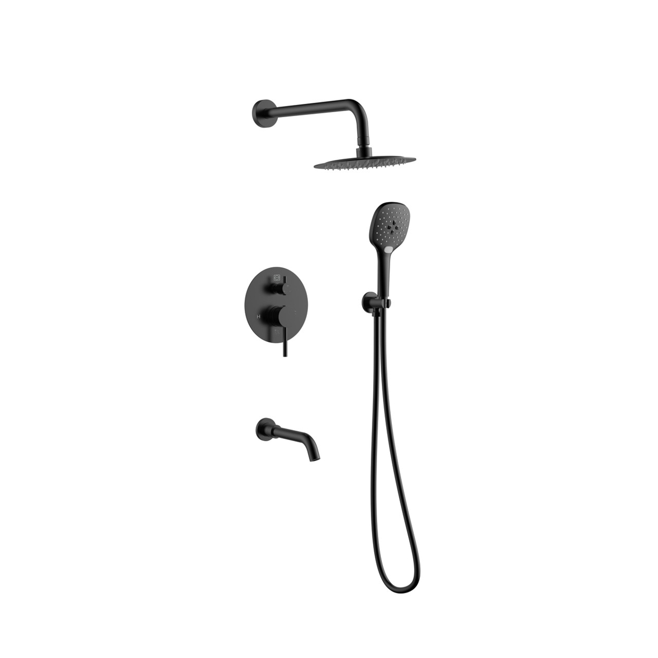 ELEGANT KITCHEN AND BATH FAS-9002MBK George Complete Shower and Tub Faucet with Rough-in Valve in Matte Black