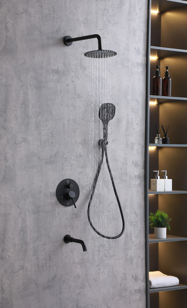 ELEGANT KITCHEN AND BATH FAS-9002MBK George Complete Shower and Tub Faucet with Rough-in Valve in Matte Black