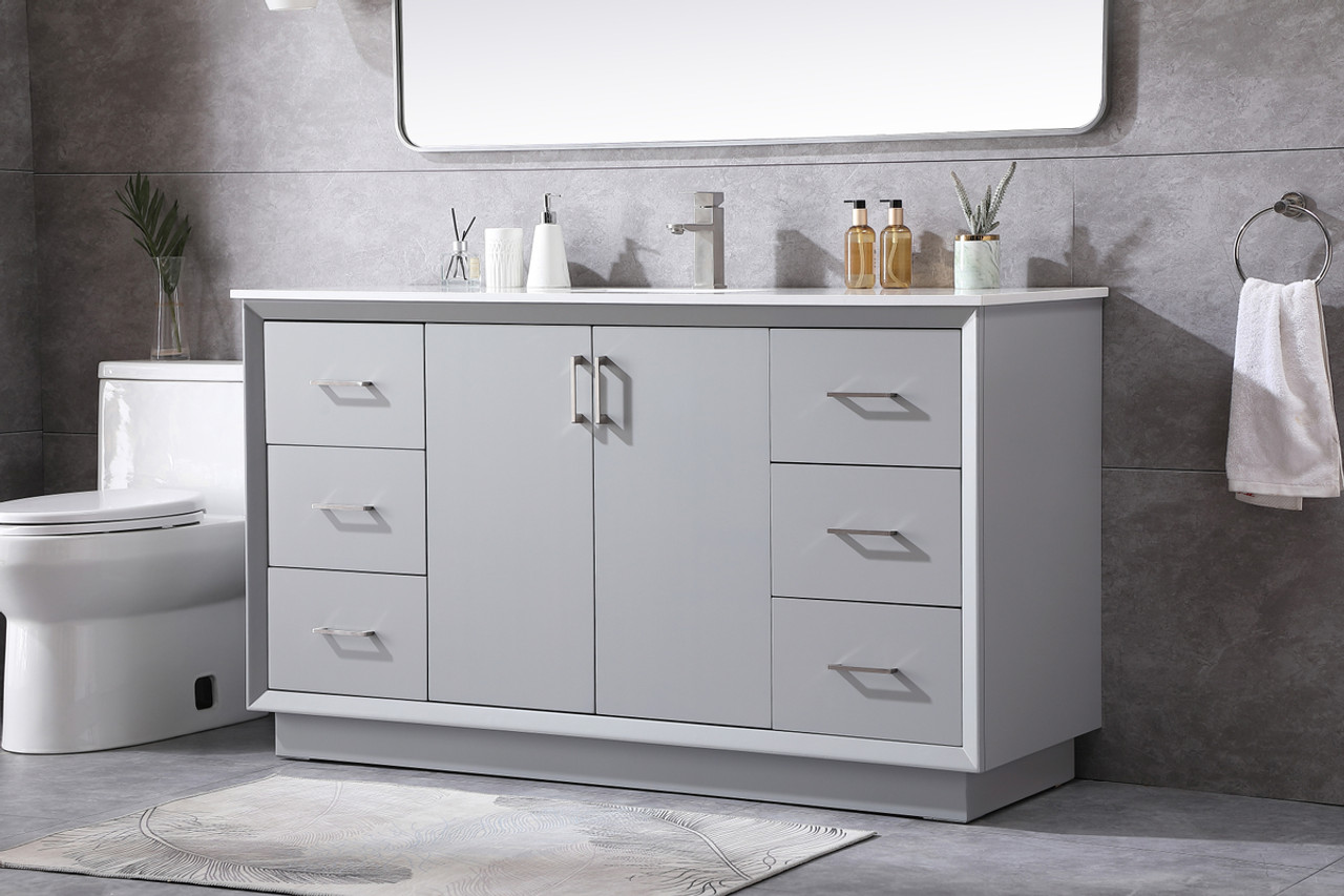 ELEGANT KITCHEN AND BATH VF19660GR 60 Inch SIngle Bathroom Vanity In Grey
