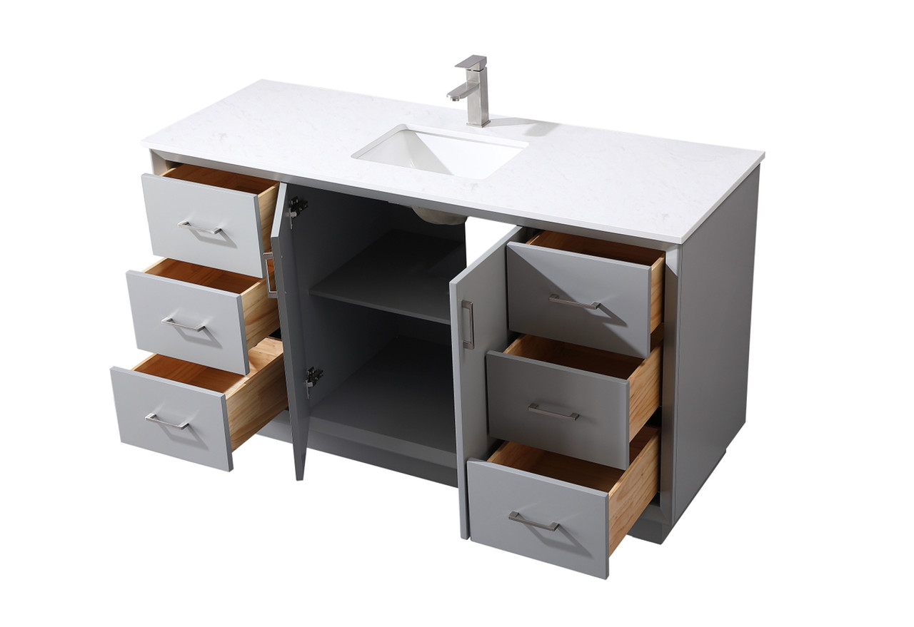 ELEGANT KITCHEN AND BATH VF19660GR 60 Inch SIngle Bathroom Vanity In Grey
