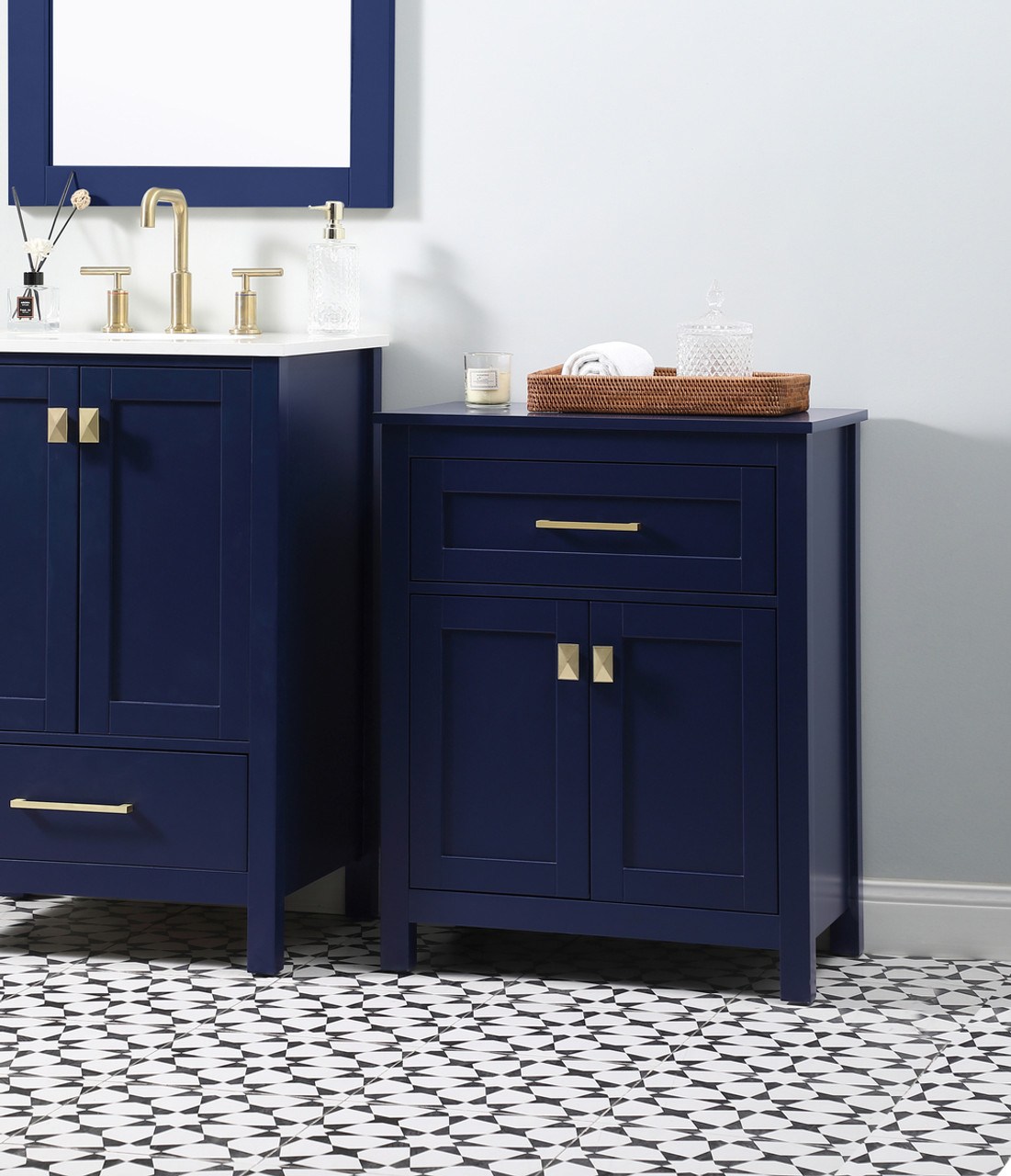 ELEGANT KITCHEN AND BATH SC012430BL 24 Inch Wide Bathroom Storage Freestanding Cabinet In Blue ELEGANT KITCHEN AND BATH SC012430BL 24 Inch Wide Bathroom Storage Freestanding Cabinet In Blue