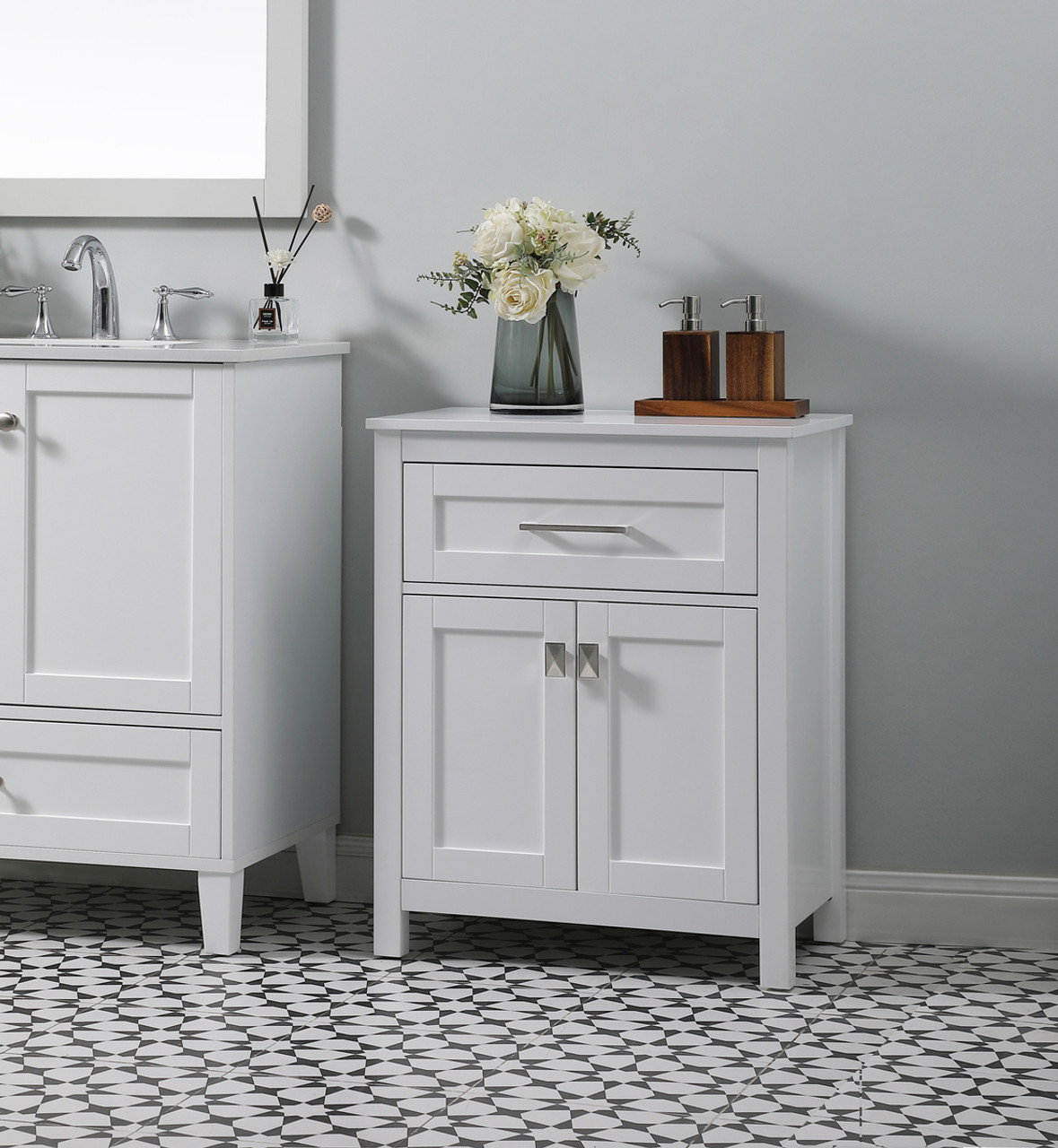 ELEGANT KITCHEN AND BATH SC012430WH 24 Inch Wide Bathroom Storage Freestanding Cabinet In White ELEGANT KITCHEN AND BATH SC012430WH 24 Inch Wide Bathroom Storage Freestanding Cabinet In White