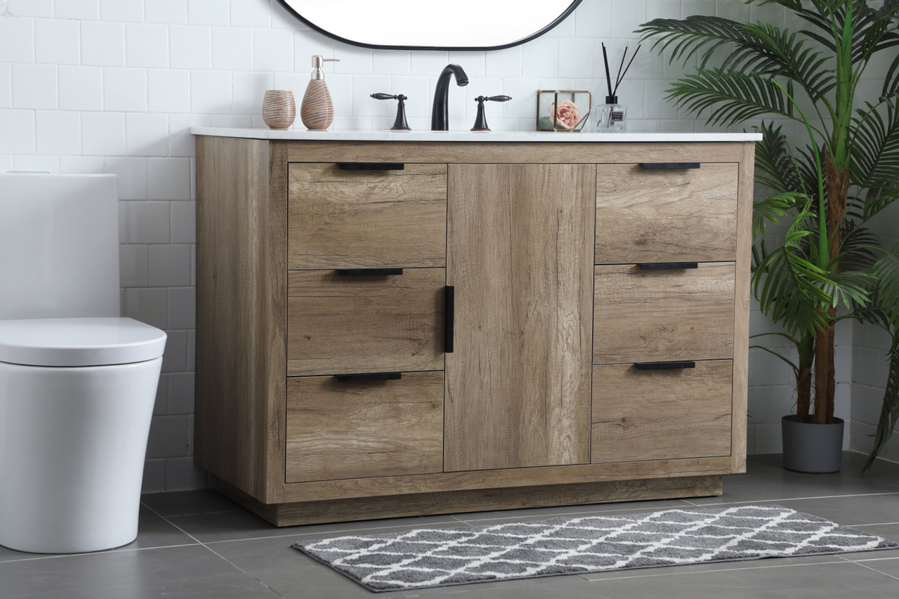 ELEGANT KITCHEN AND BATH VF19448NT 48 Inch SIngle Bathroom Vanity In Natural Oak