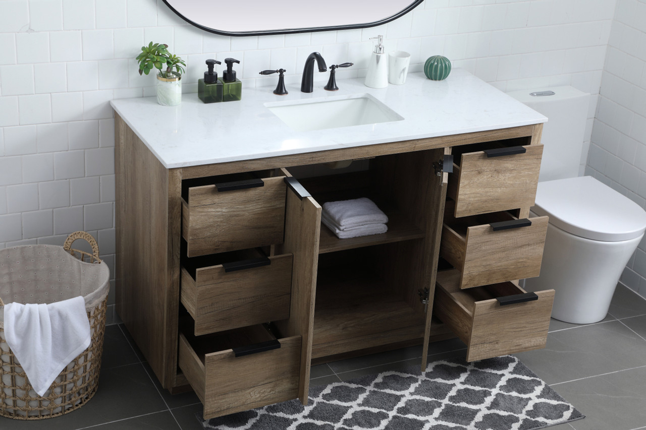 ELEGANT KITCHEN AND BATH VF19454NT 54 Inch SIngle Bathroom Vanity In Natural Oak