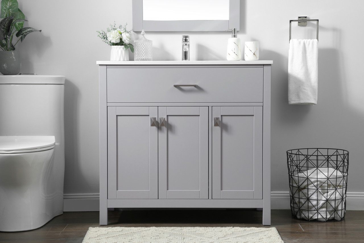 ELEGANT KITCHEN AND BATH VF28836GR 36 Inch SIngle Bathroom Vanity In Grey