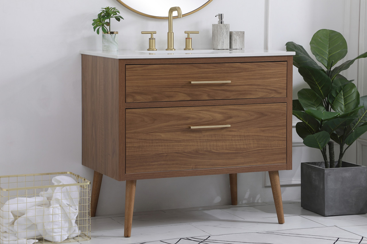 ELEGANT KITCHEN AND BATH VF41036WB 36 inch bathroom vanity in Walnut Brown ELEGANT KITCHEN AND BATH VF41036WB 36 inch bathroom vanity in Walnut Brown