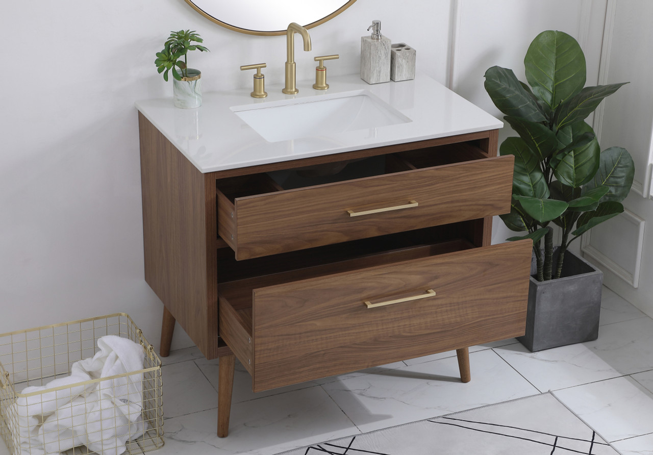 ELEGANT KITCHEN AND BATH VF41036WB 36 inch bathroom vanity in Walnut Brown ELEGANT KITCHEN AND BATH VF41036WB 36 inch bathroom vanity in Walnut Brown