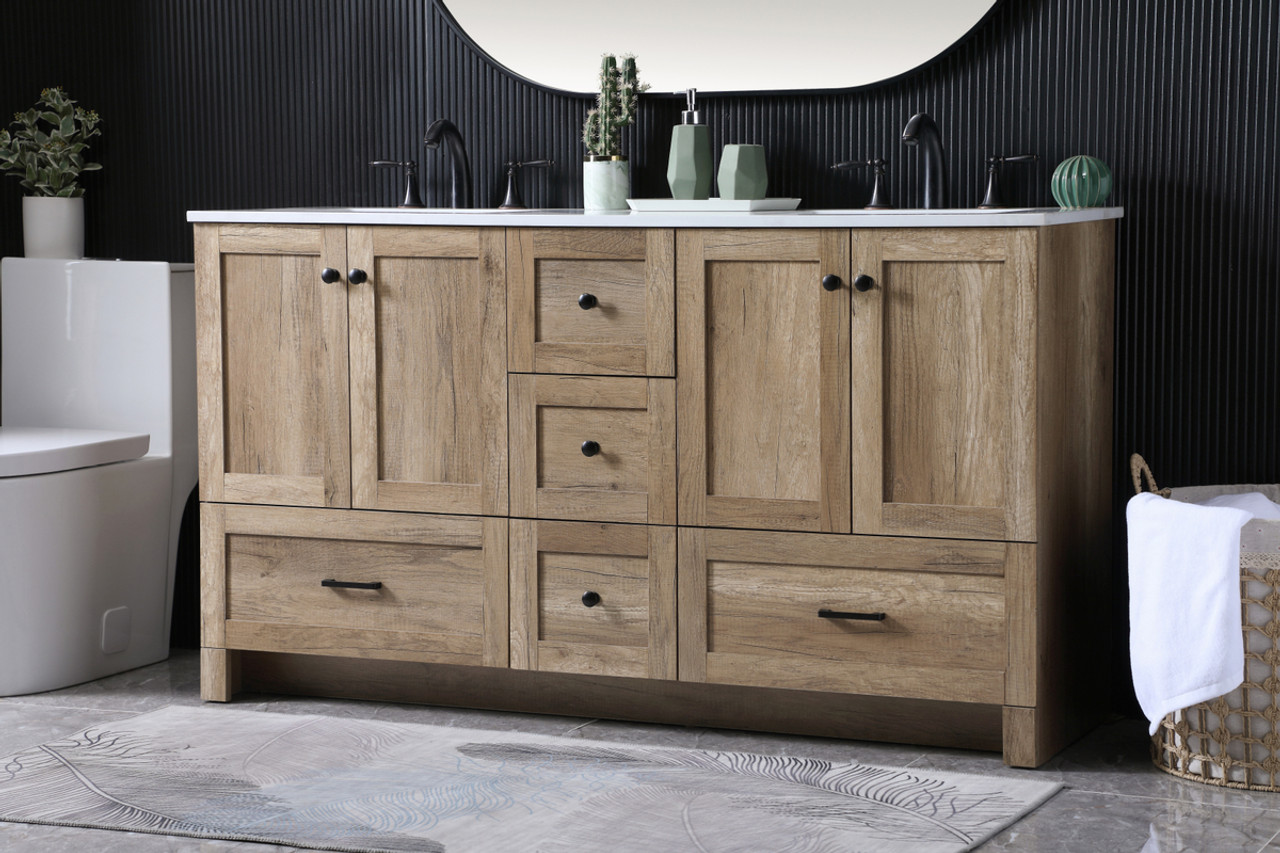 ELEGANT KITCHEN AND BATH VF2860DNT 60 Inch Double Bathroom Vanity In Natural Oak