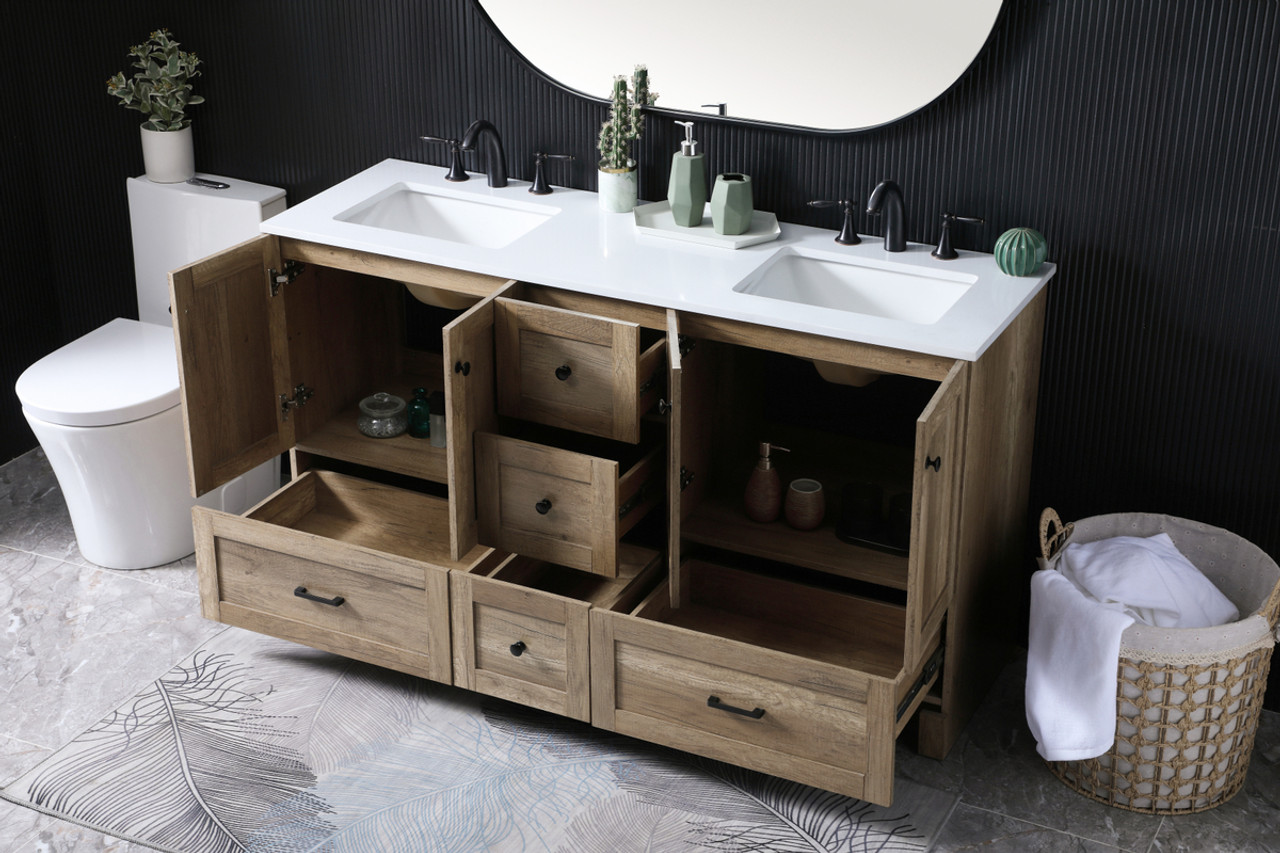 ELEGANT KITCHEN AND BATH VF2860DNT 60 Inch Double Bathroom Vanity In Natural Oak