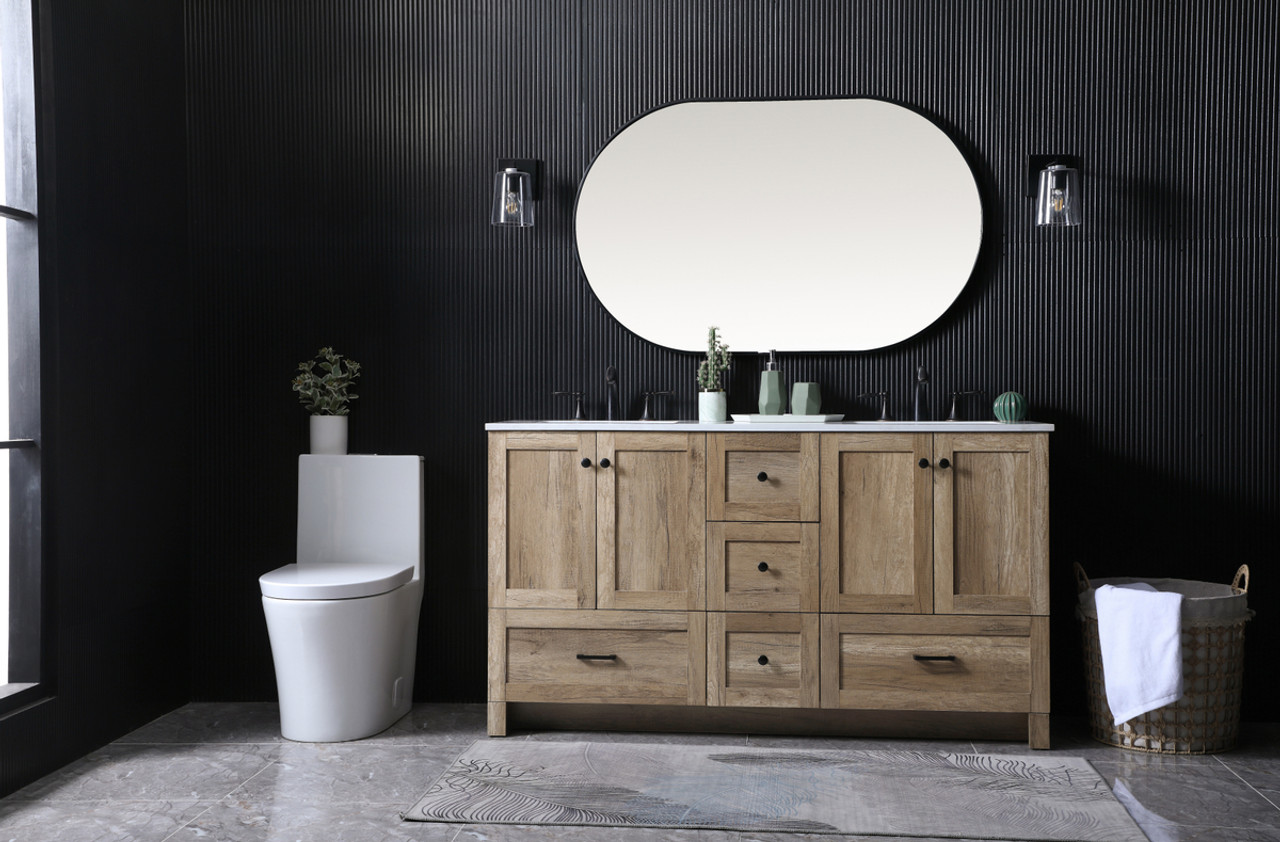 ELEGANT KITCHEN AND BATH VF2860DNT 60 Inch Double Bathroom Vanity In Natural Oak