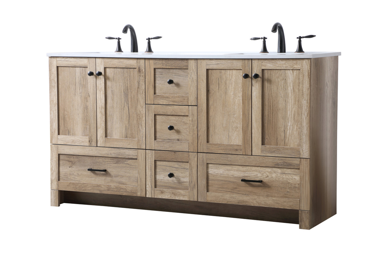 ELEGANT KITCHEN AND BATH VF2860DNT 60 Inch Double Bathroom Vanity In Natural Oak