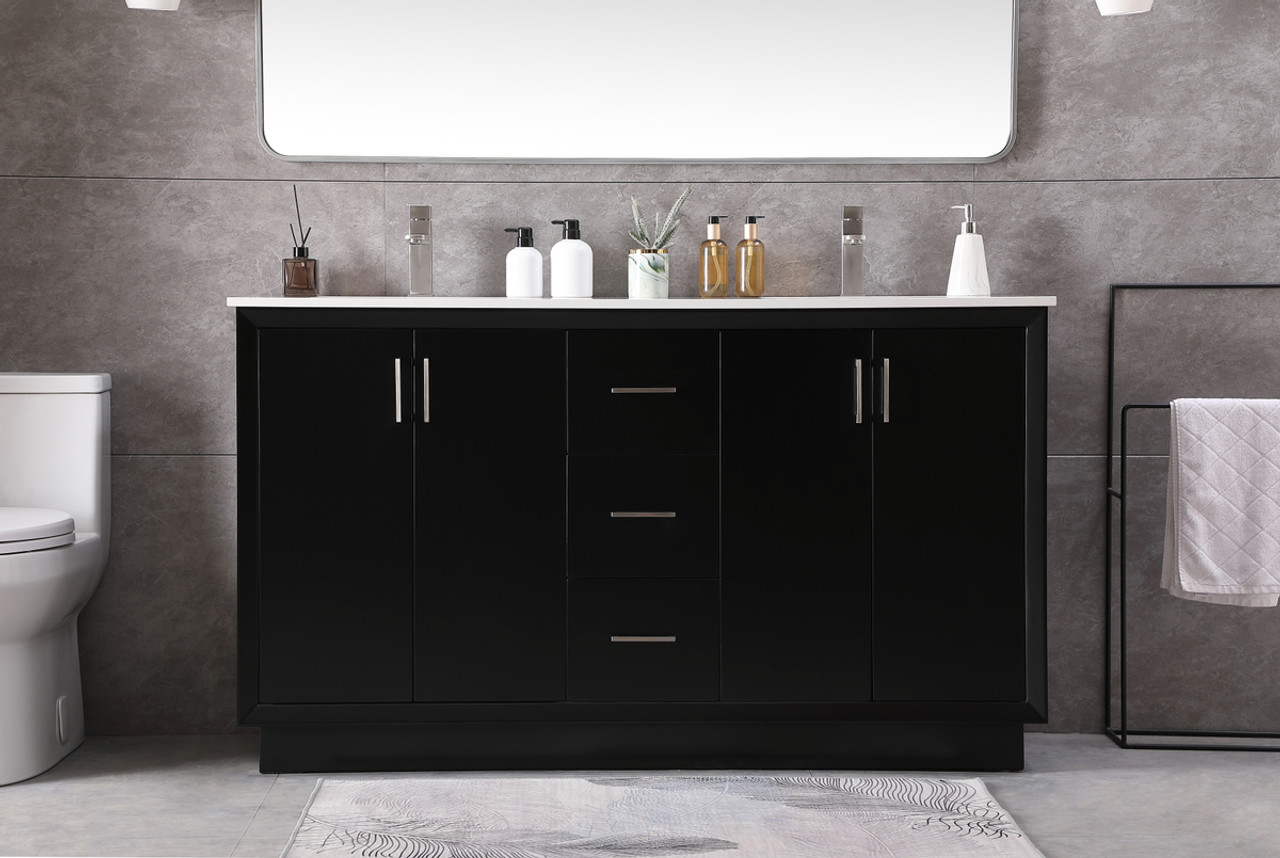 ELEGANT KITCHEN AND BATH VF19660DBK 60 Inch Double Bathroom Vanity In Black