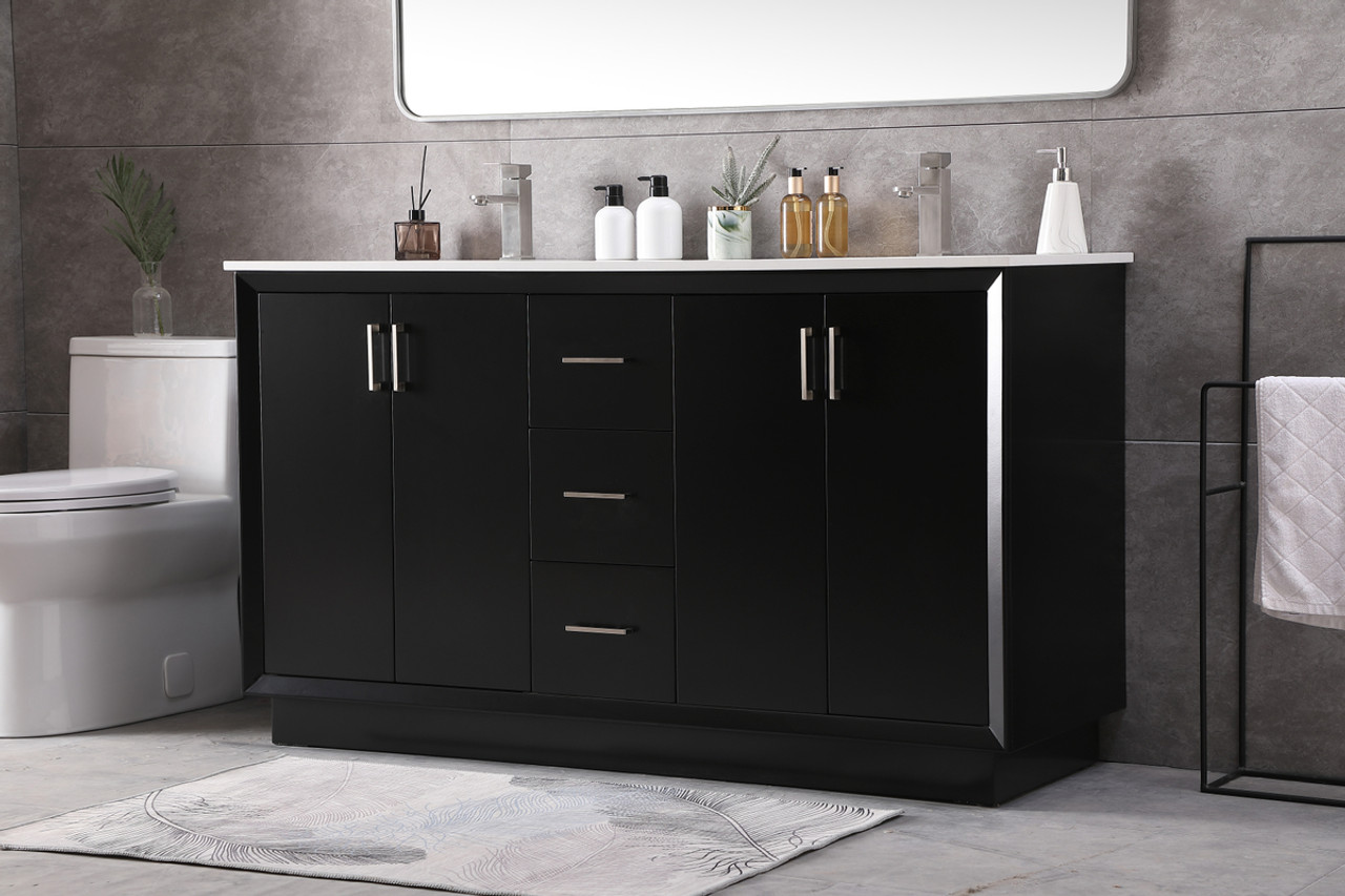 ELEGANT KITCHEN AND BATH VF19660DBK 60 Inch Double Bathroom Vanity In Black
