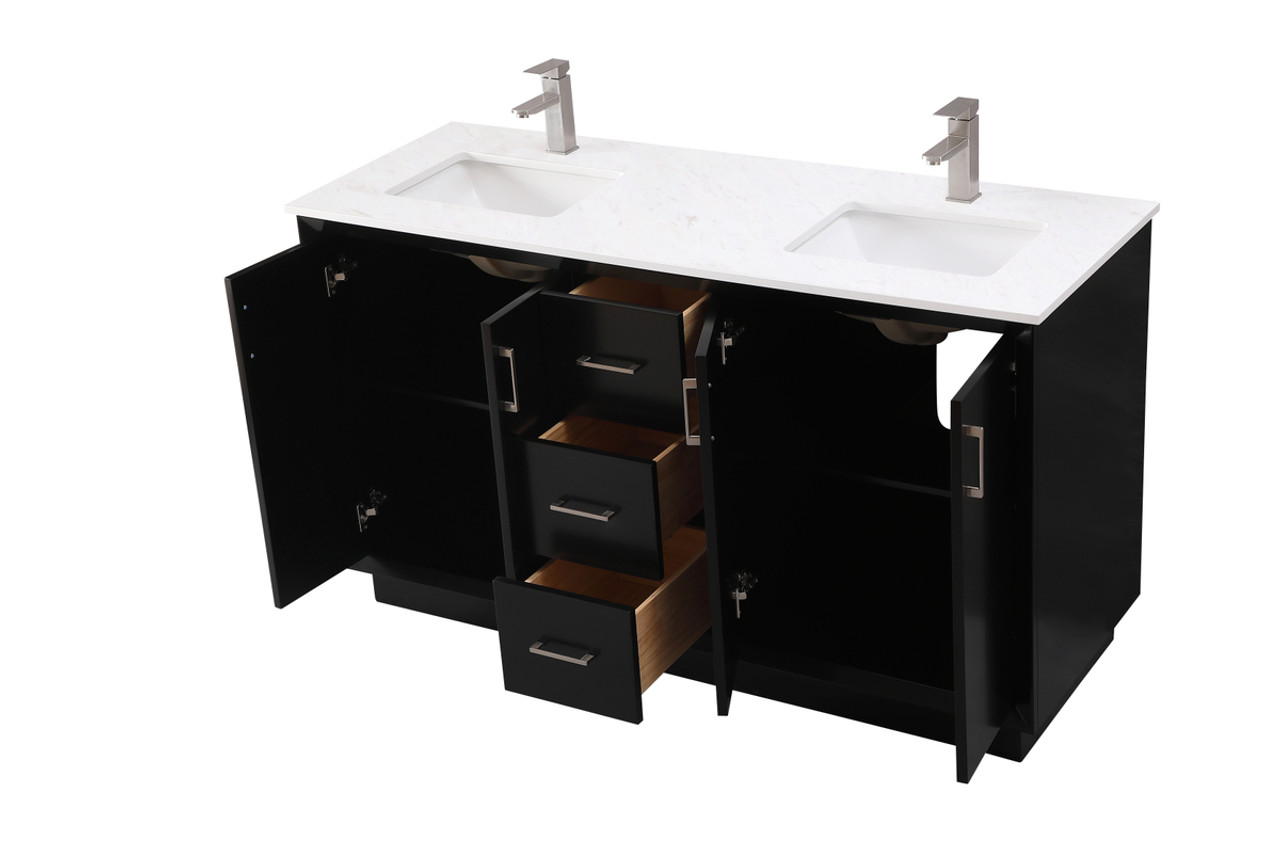 ELEGANT KITCHEN AND BATH VF19660DBK 60 Inch Double Bathroom Vanity In Black